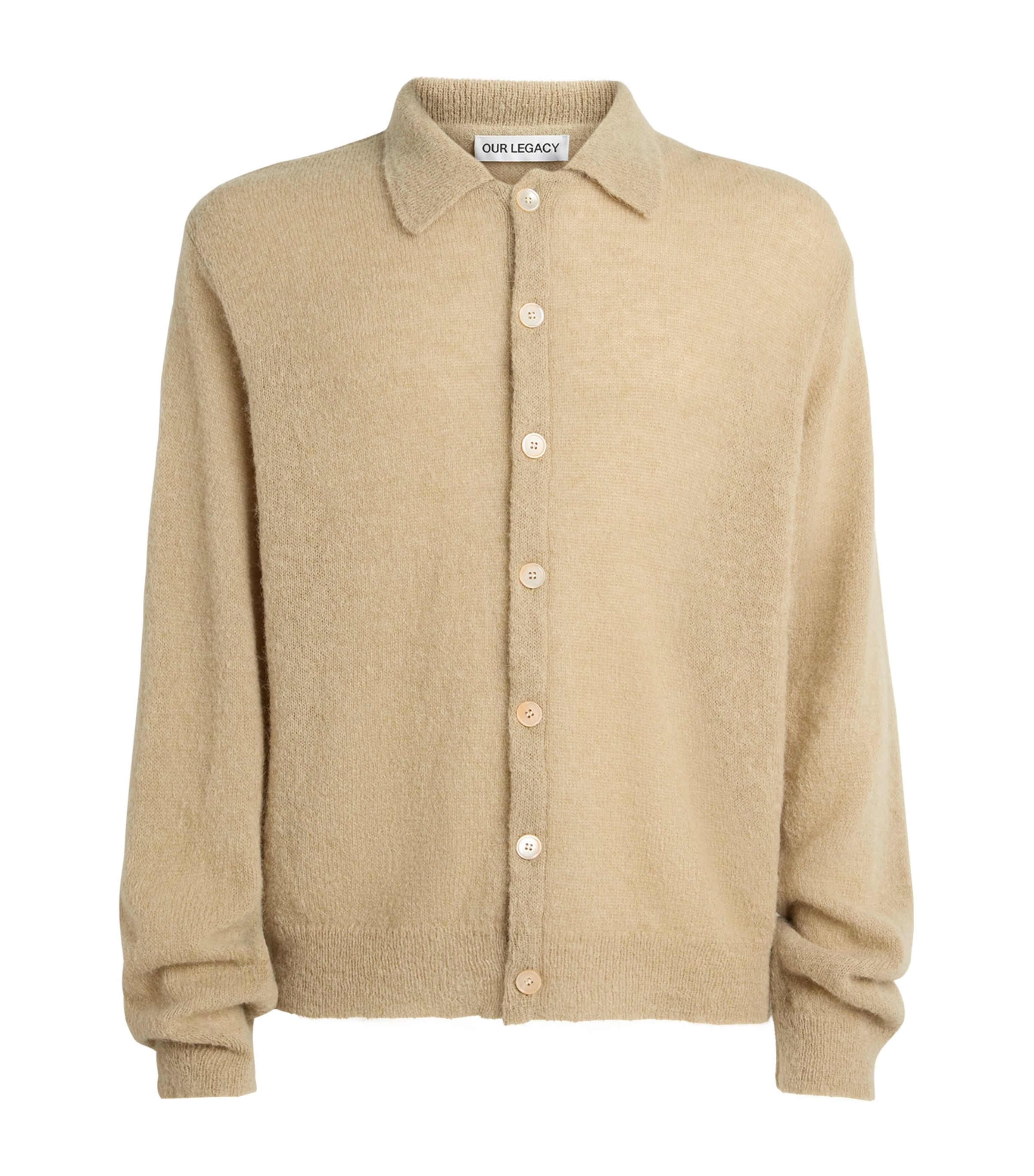 Our Legacy Mens Alpaca-Blend Evening Polo Cardigan Soft Sage Fuzy Alpca Image 1