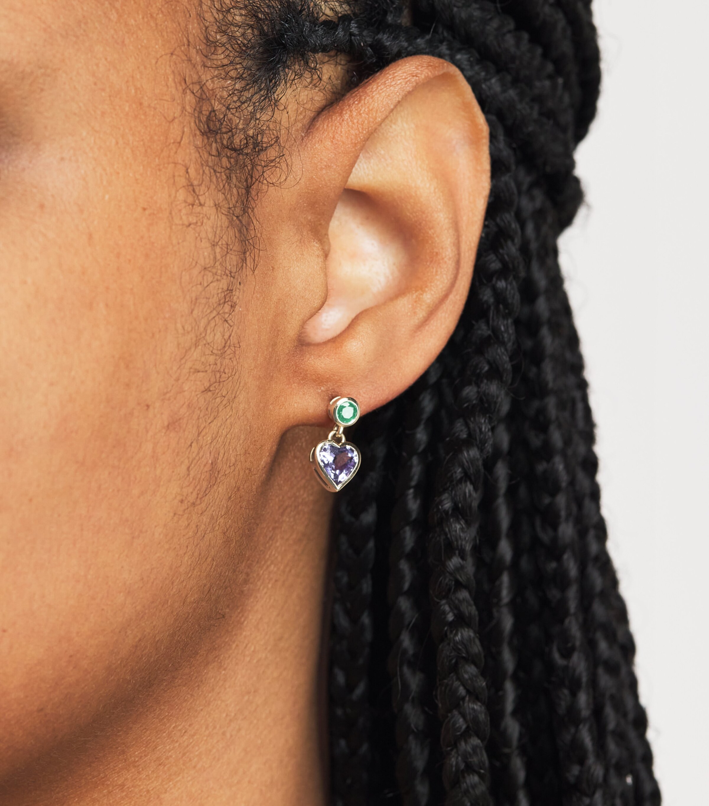 Yellow Gold, Emerald and Tanzanite Blue Heart Earrings YELLOW GOLD Image 5