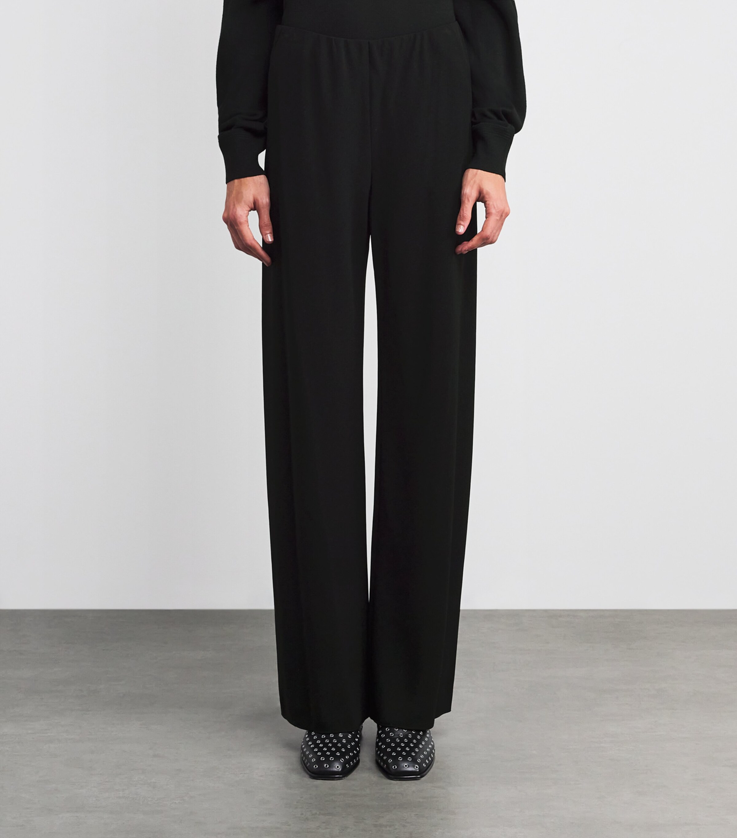 Crepe High-Waist Trousers 001BLK BLACK Image 3