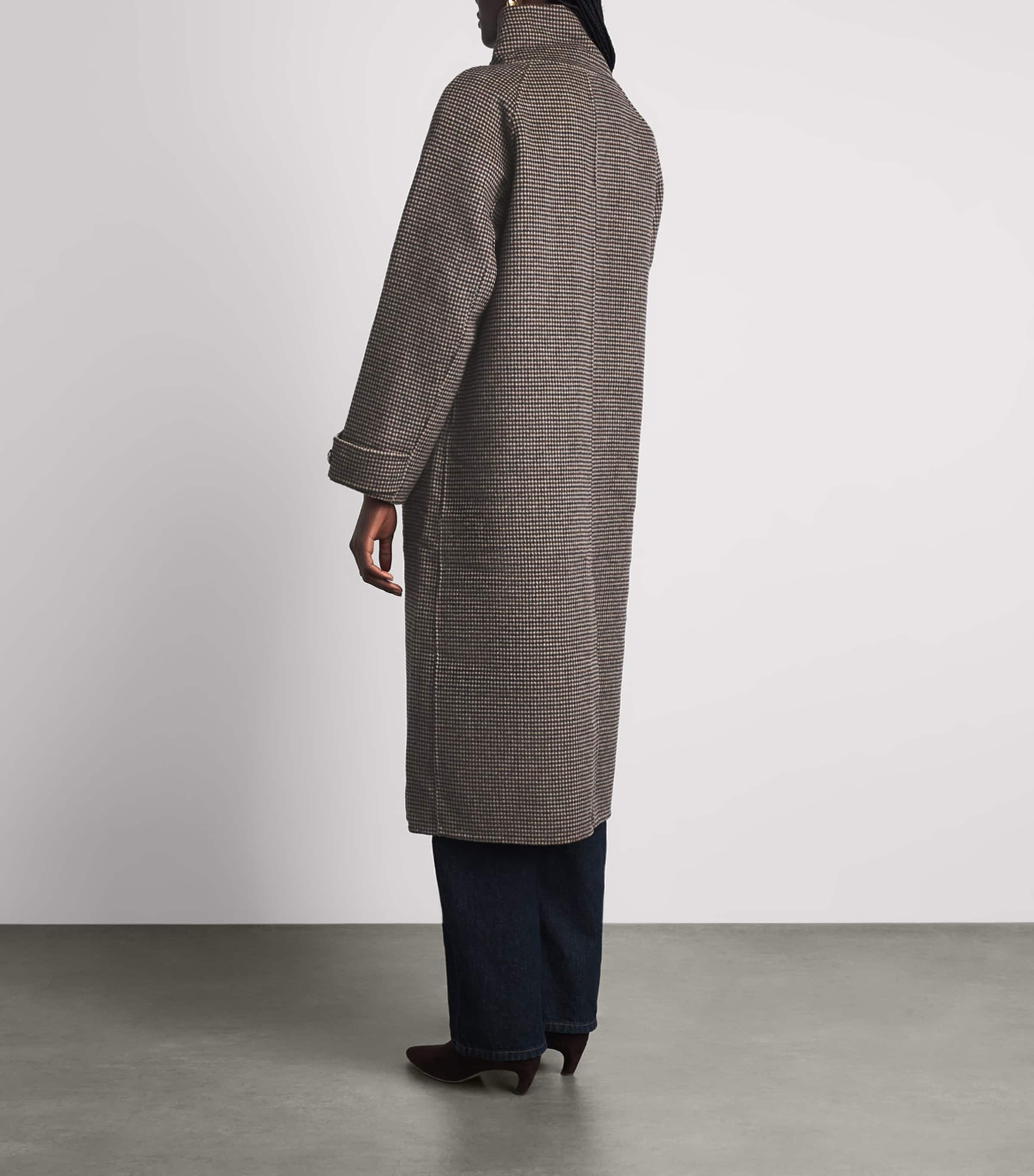 Sandro Paris Womens Wool-Blend Check Coat Black Brown Image 5