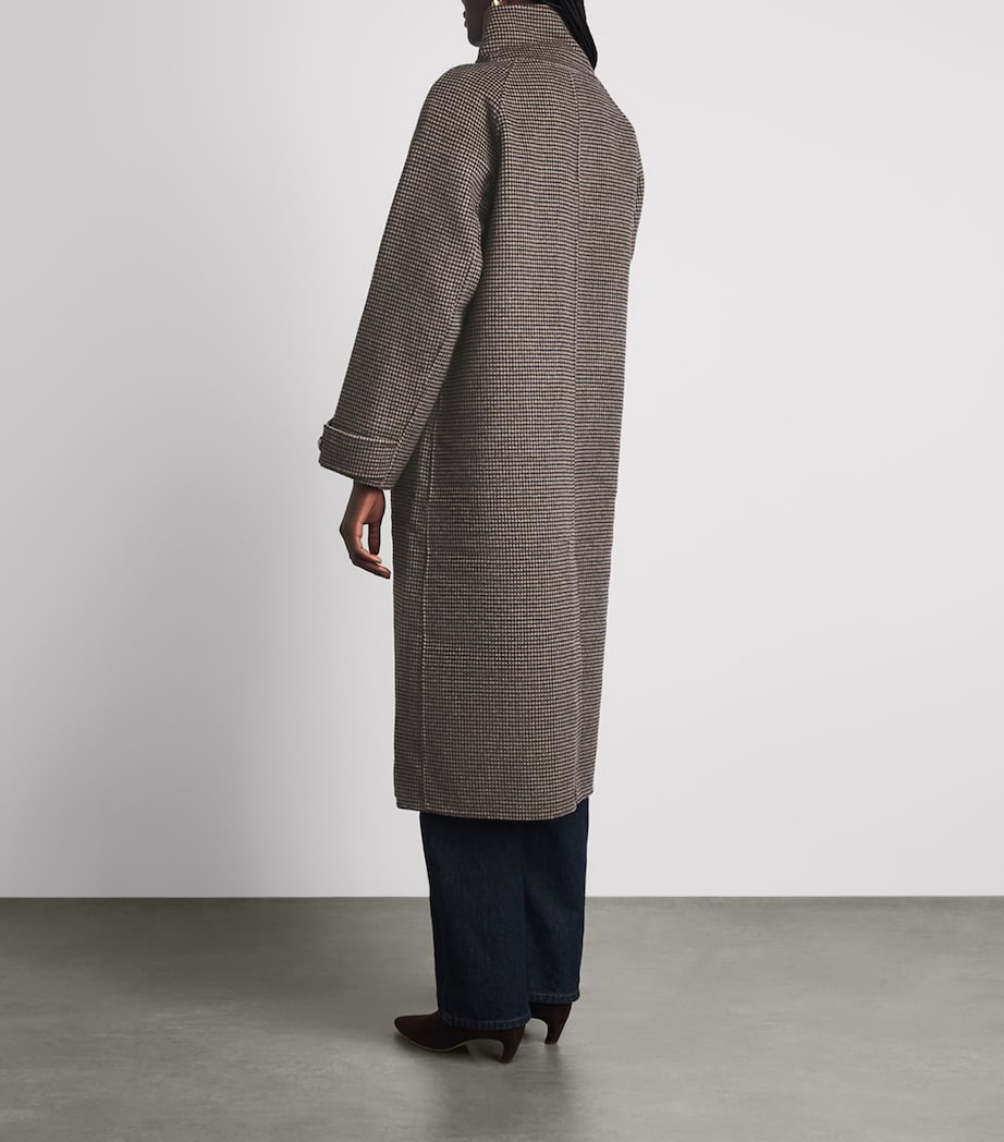 Sandro Paris Womens Wool-Blend Check Coat Black Brown Image 5