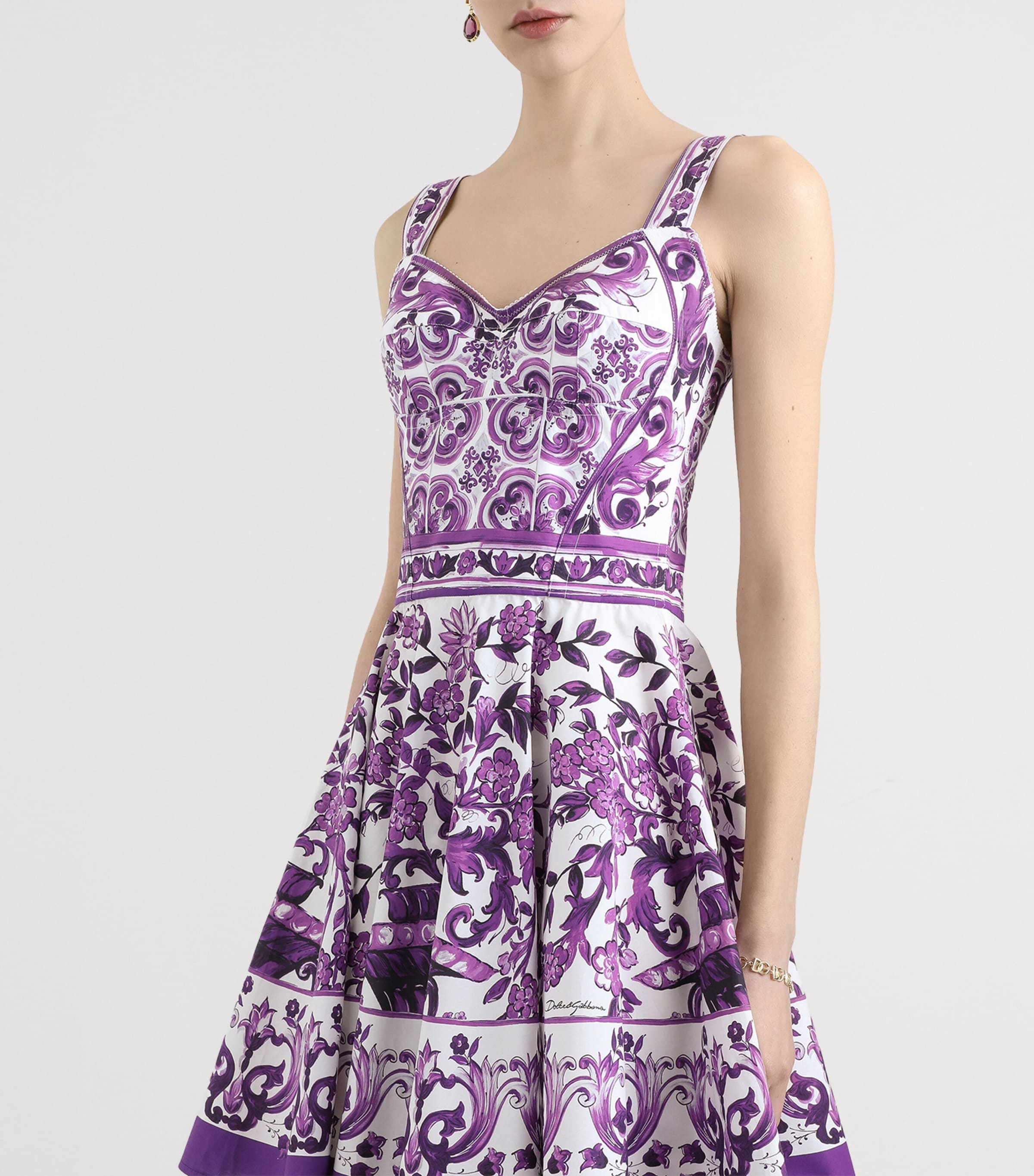 Majolica Print Pleated Mini Dress IP3TN-MIX MAIOL Image 4