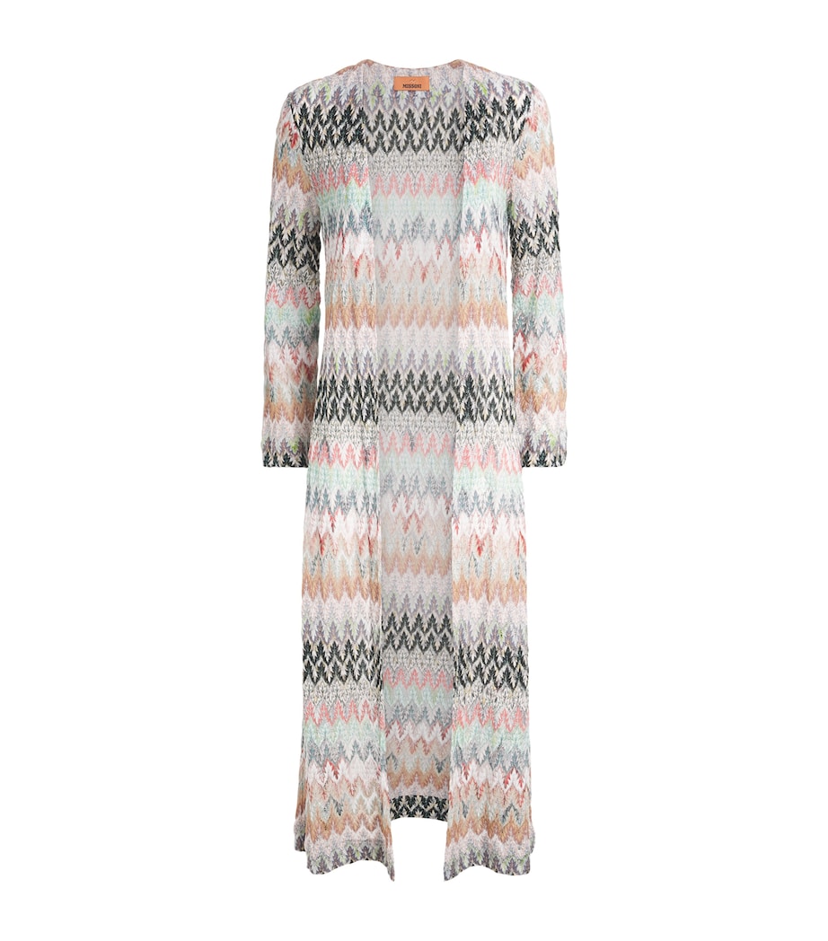 Missoni Womens Lurex Zigzag Long Cardigan Wht/pink/blue Image 1