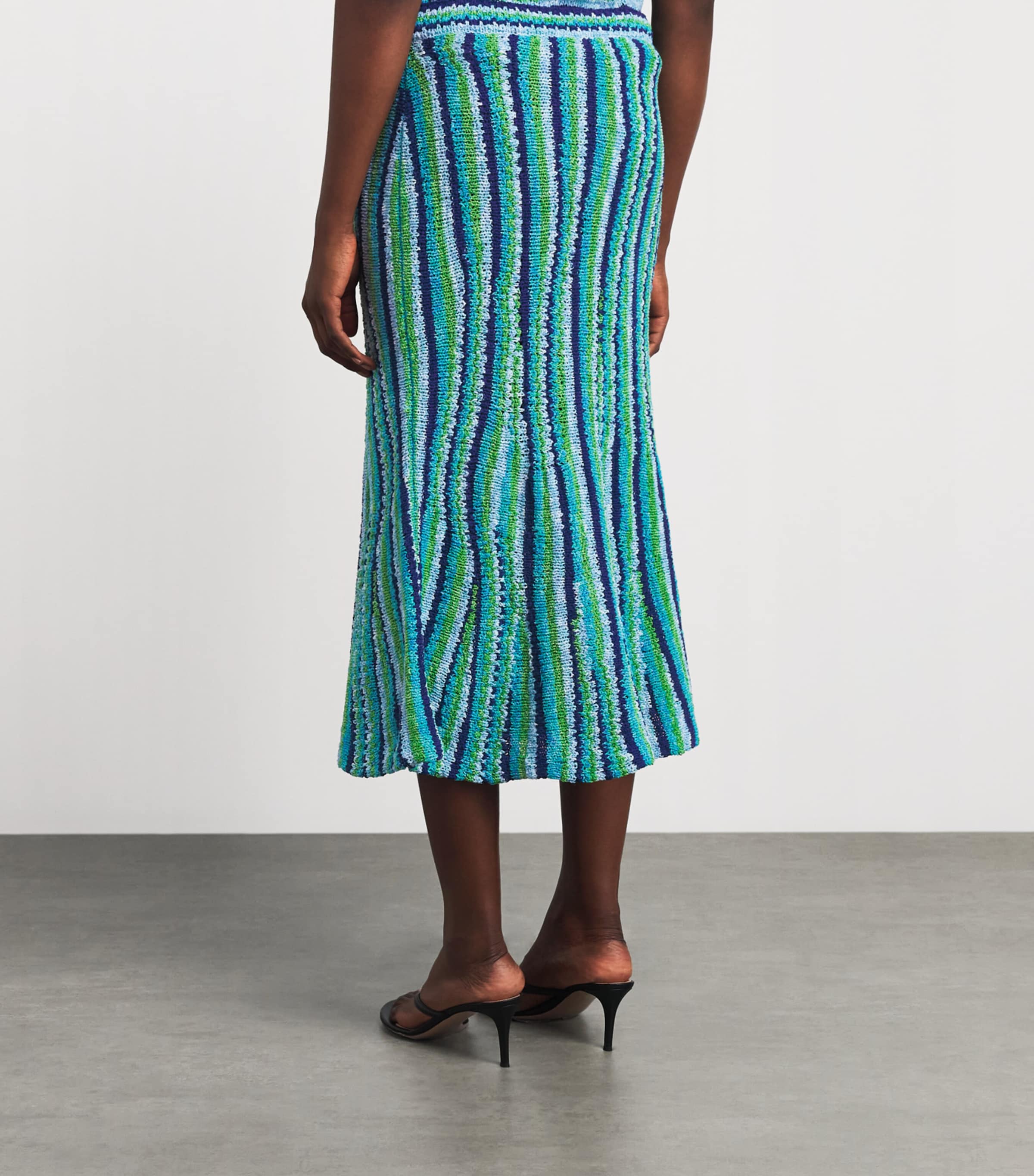 Tory Burch Womens Knitted Stripe Midi Skirt Ocn/lght Blu/grn Image 5
