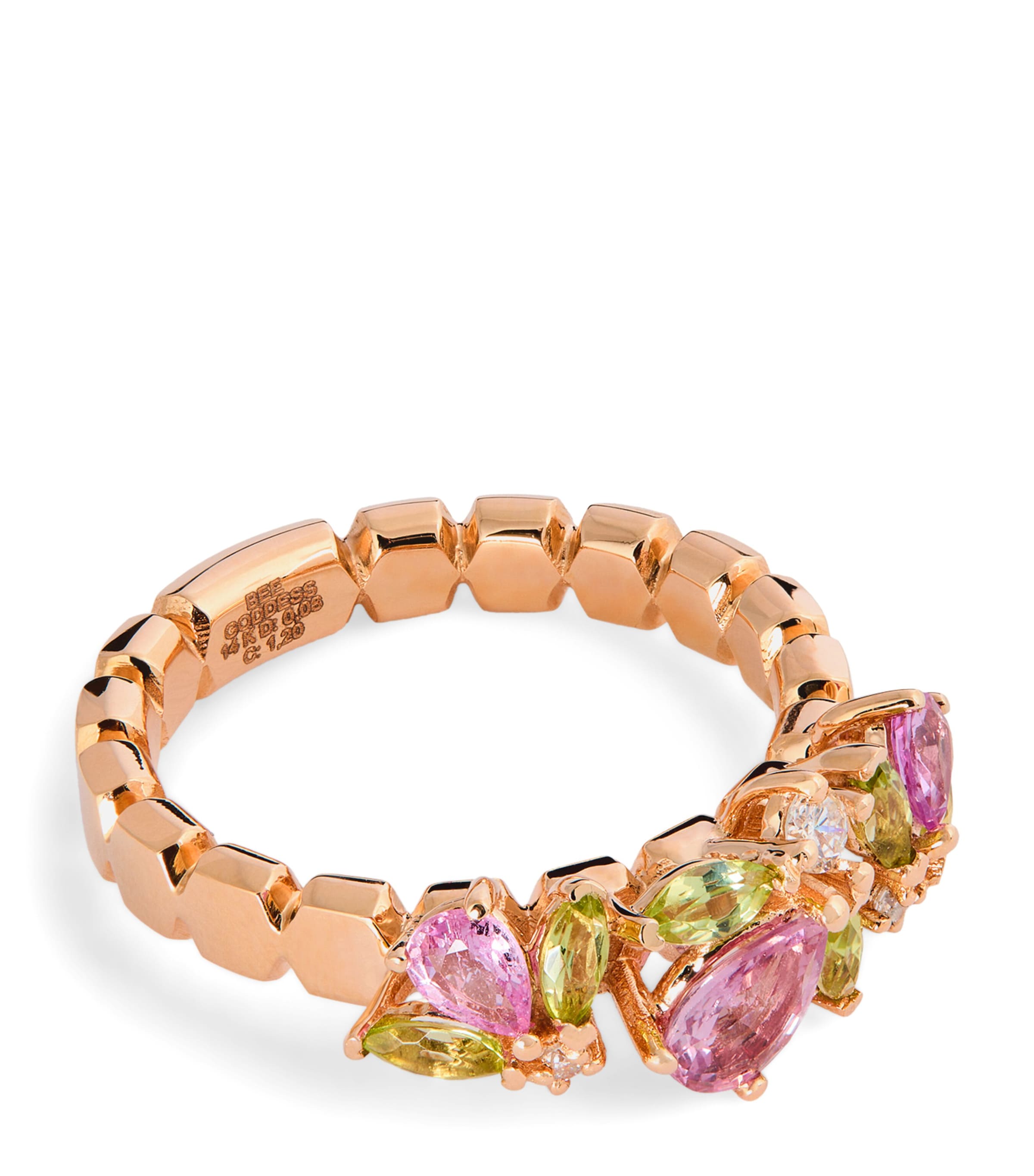 Shop Bee Goddess Yellow Gold, Diamond And Gemstone Honey Ring In Rose Gold