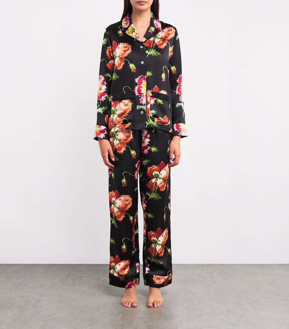 Harrods Womens Silk Floral Pyjama Set Black Image 2