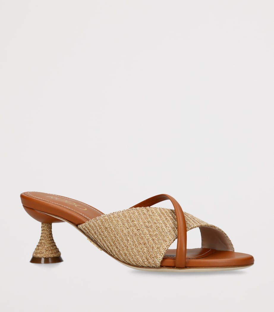 Rodo Leather-Woven Mabella Heeled Mules 55 Beige Comb Image 3