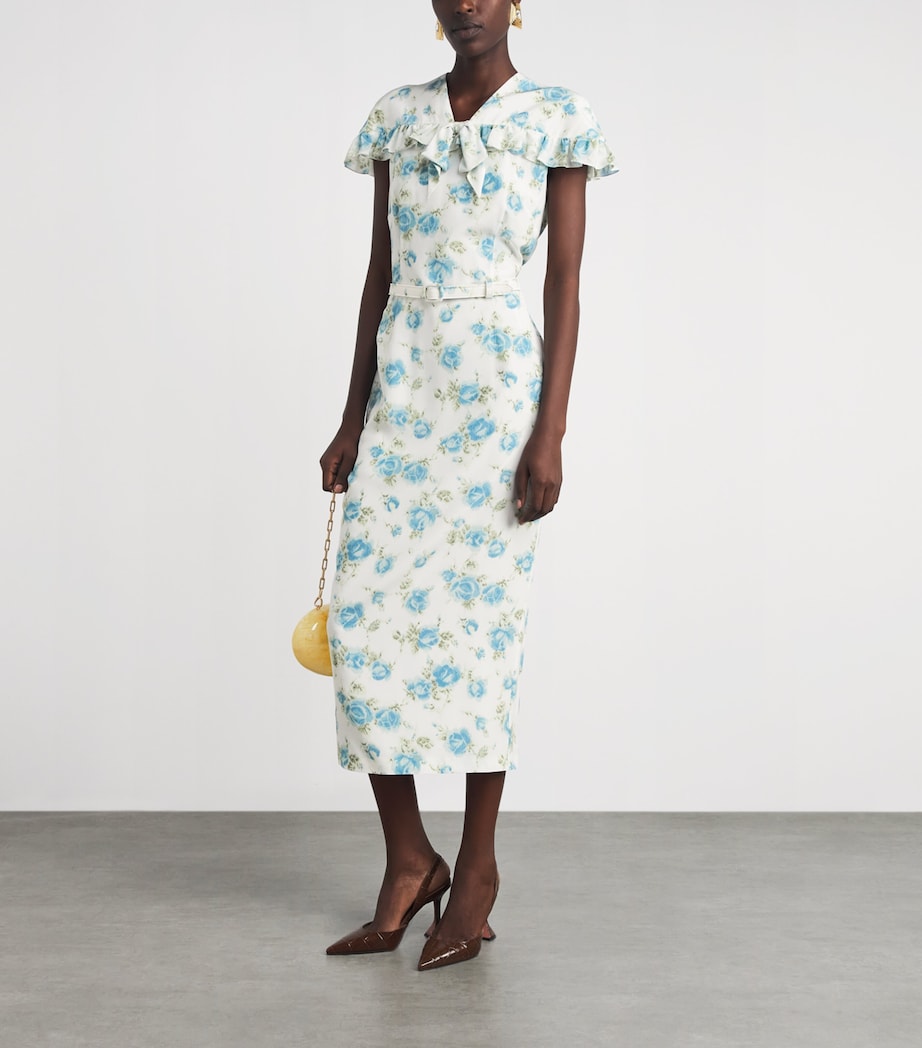 Alessandra Rich Womens Silk Floral Ruffled Midi Dress Blue White Image 2