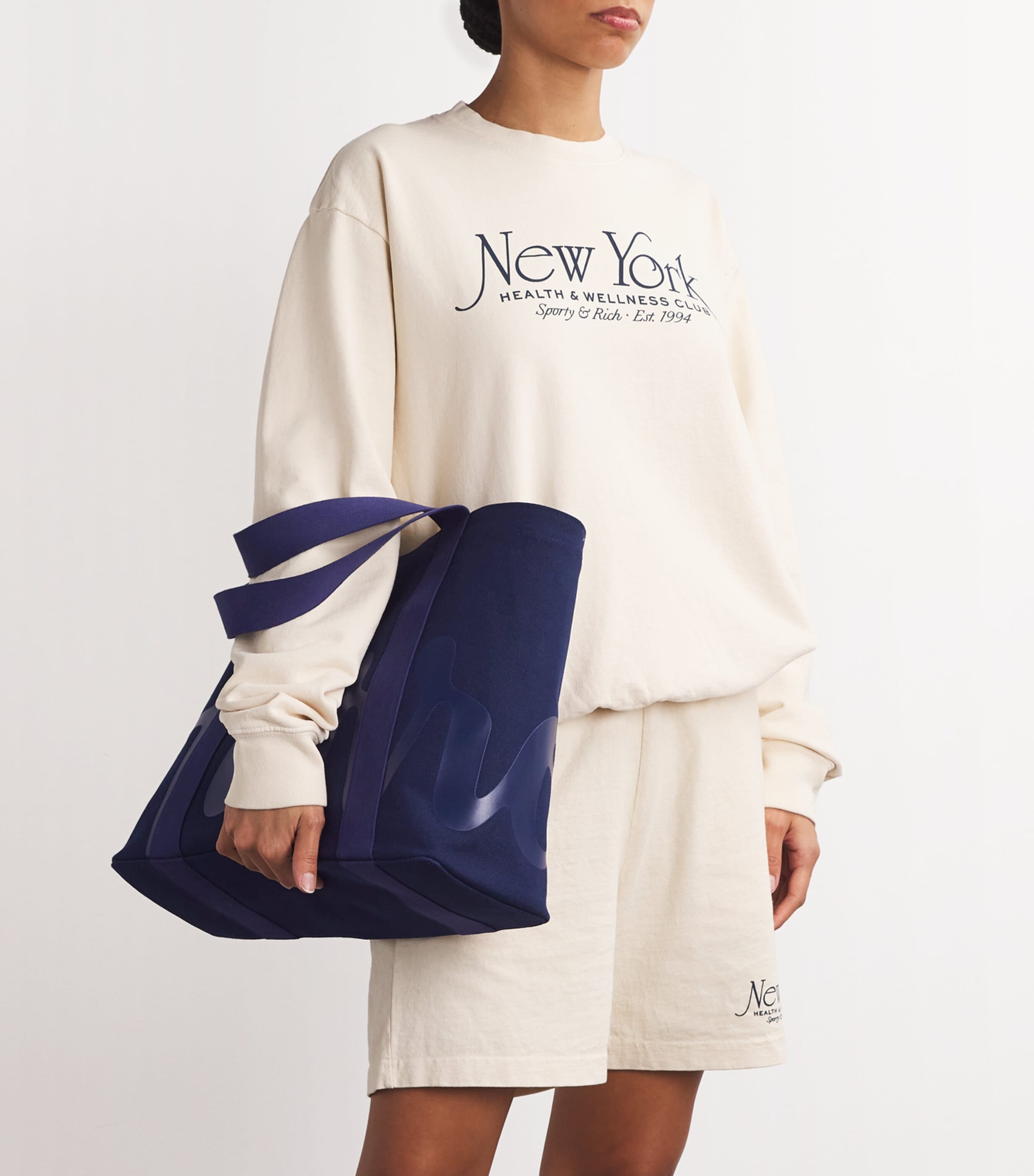 Medium Cotton Logo Tote Bag NAVY Image 2