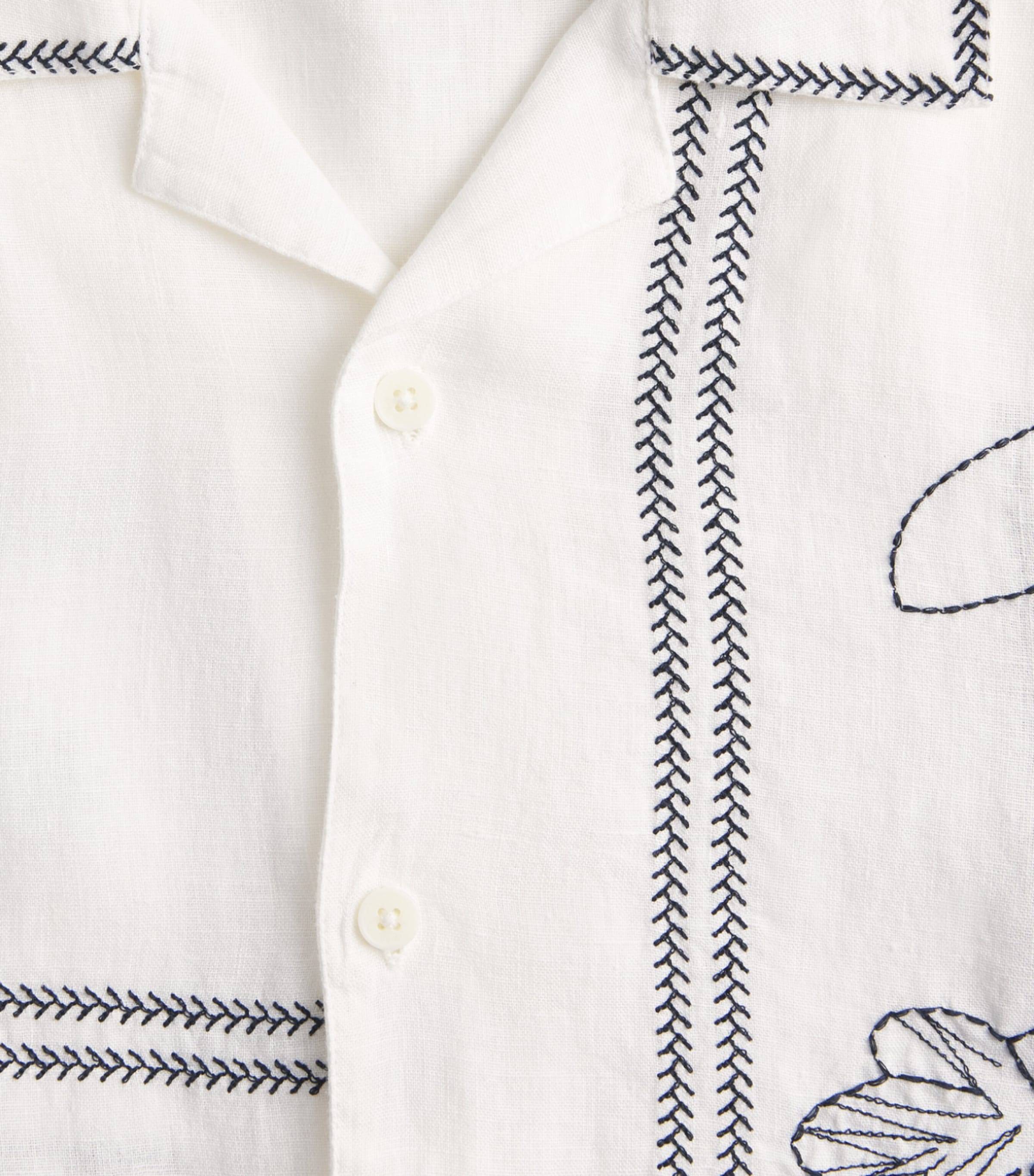 Wax London Mens Linen Embroidered Didcot Shirt Ecru / Navy Image 6