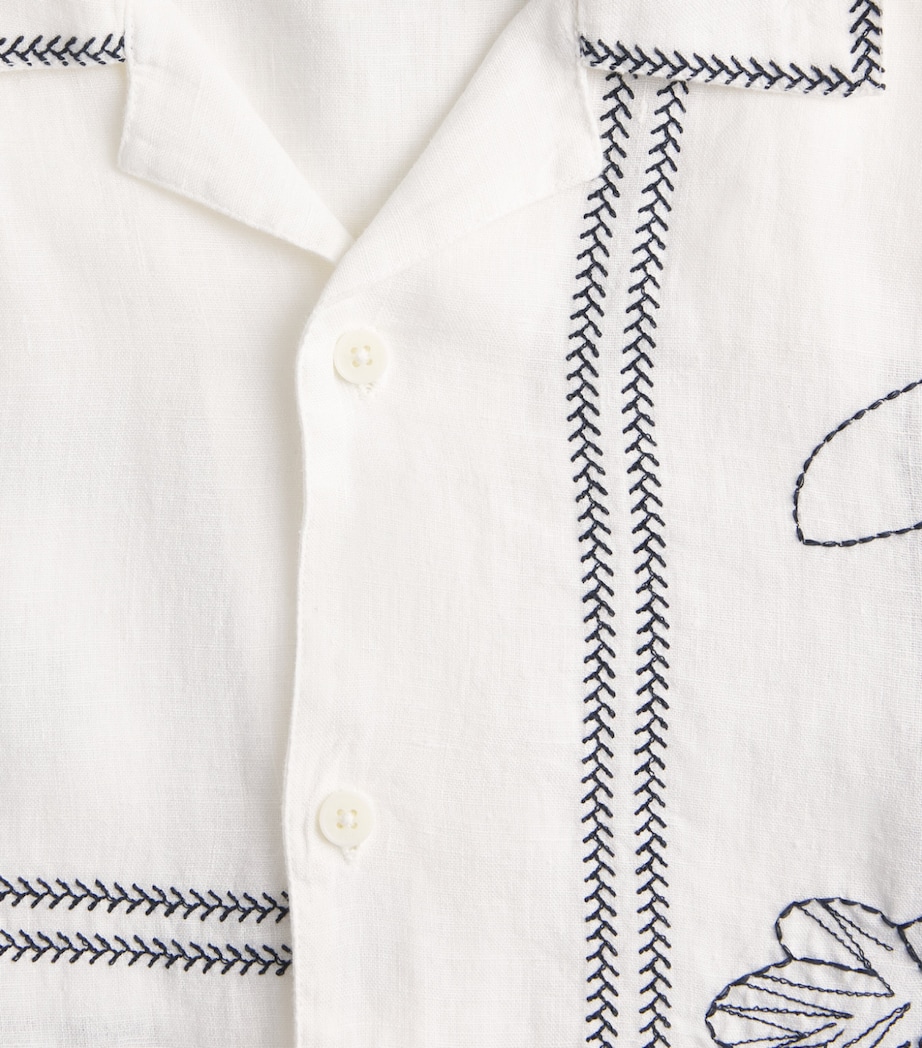 Wax London Mens Linen Embroidered Didcot Shirt Ecru / Navy Image 6