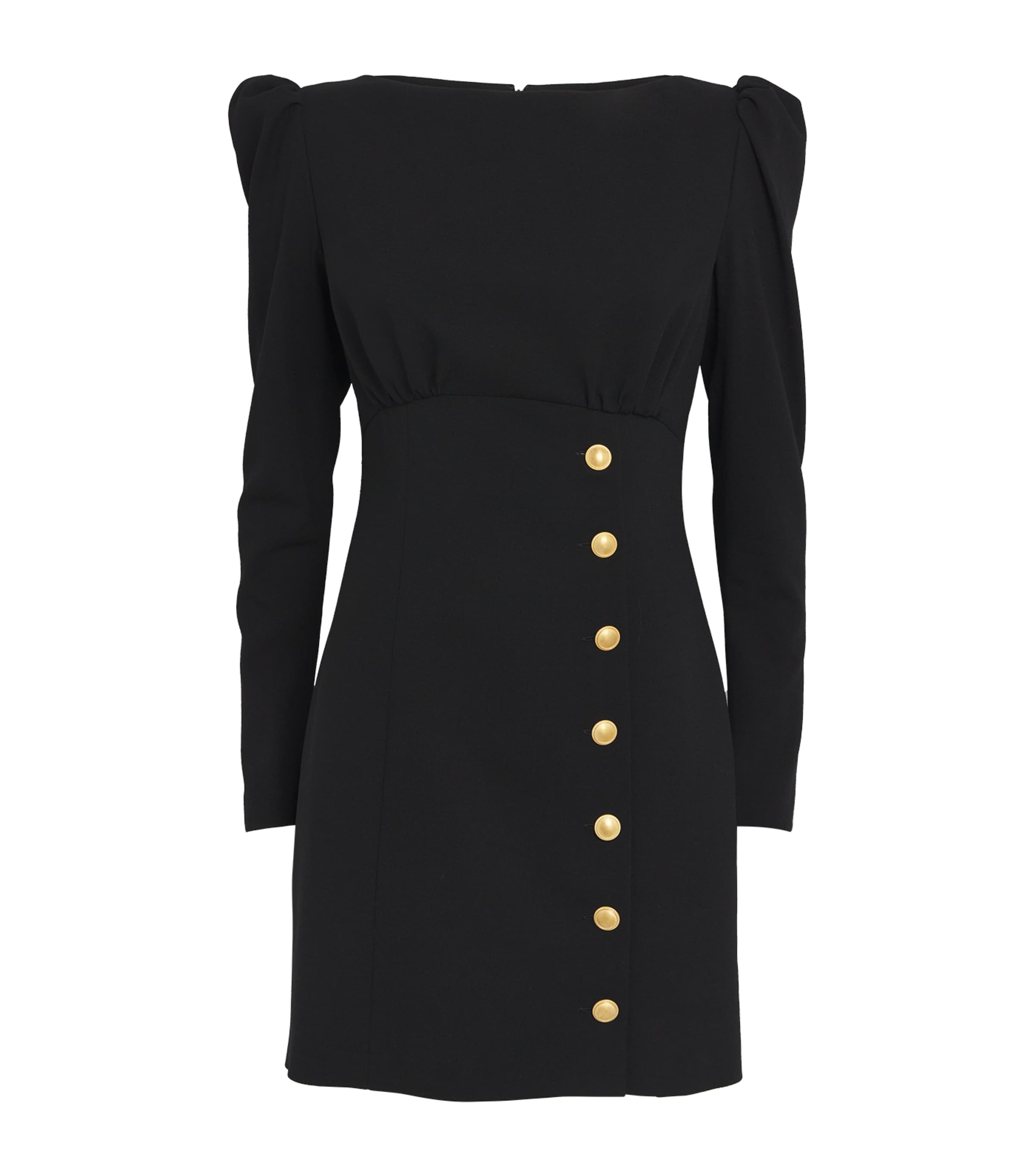 Shop Alessandra Rich Wool Button-embellished Mini Dress In Black