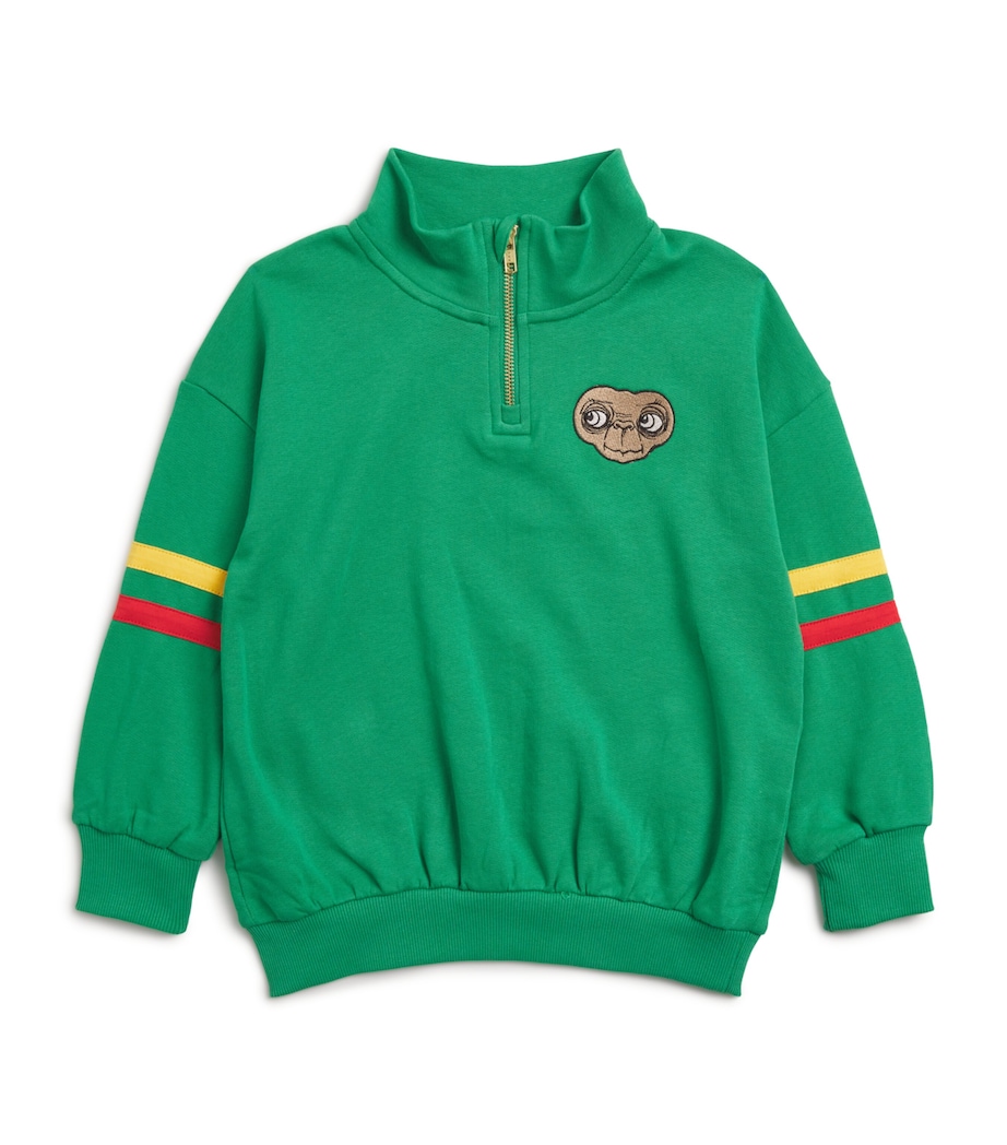 Mini Rodini x E.T. Organic Cotton Half-Zip Sweatshirt (3-11 Years) Green Image 1