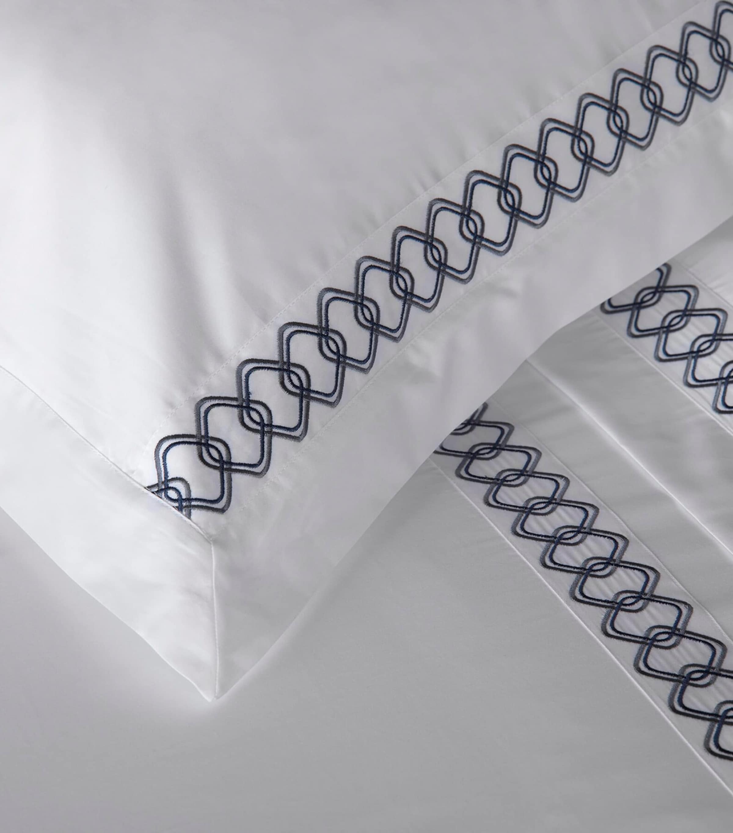 Cotton Ornato King Flat Sheet (275cm x 275cm) WHITE/MIDNIGHT Image 3