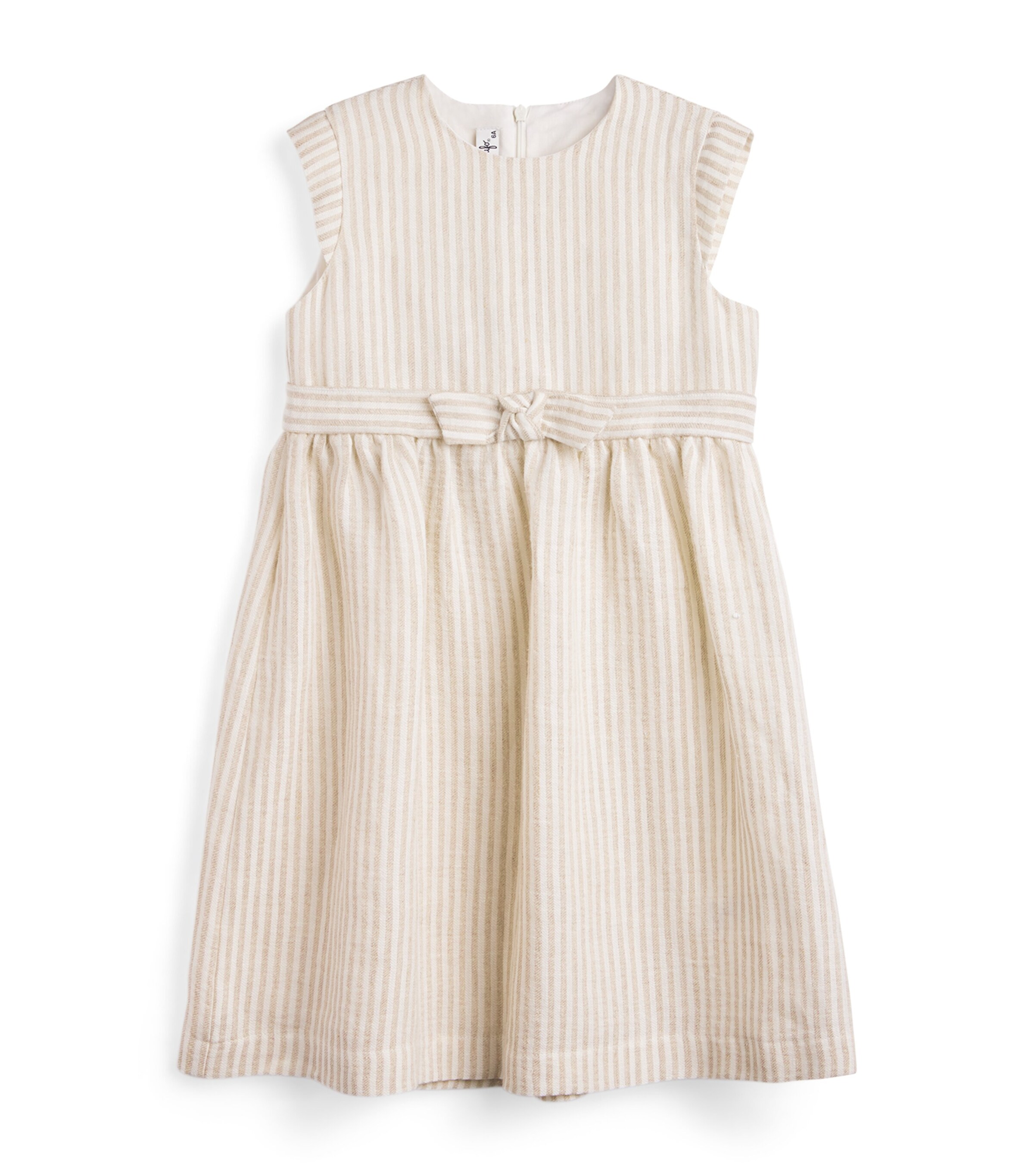 Il Gufo Linen Striped Dress (4-10 Years) Light Beige Image 1