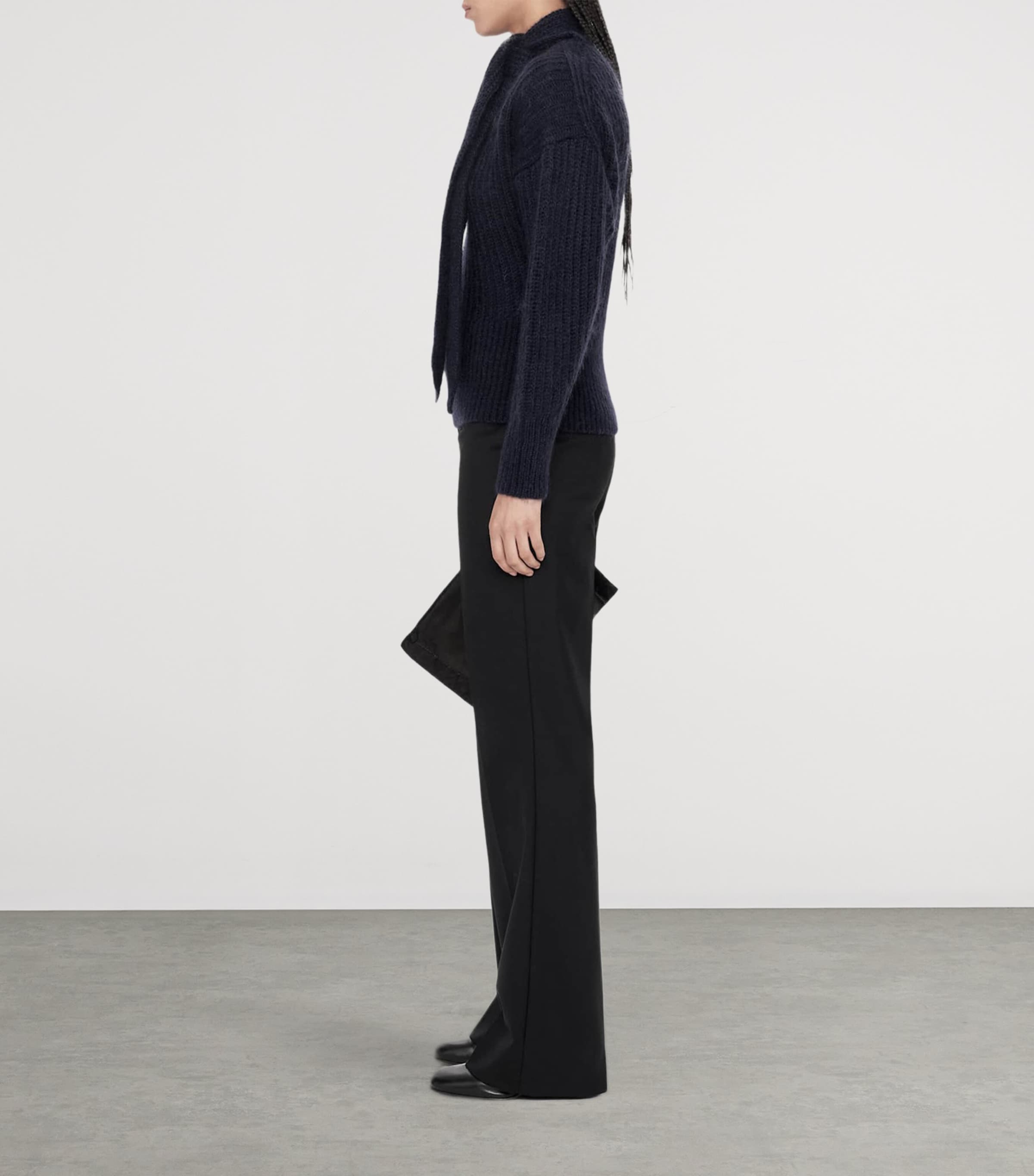 AllSaints Womens Relaxed Tie-Detail Etty Sweater Ink Navy Blue Image 8