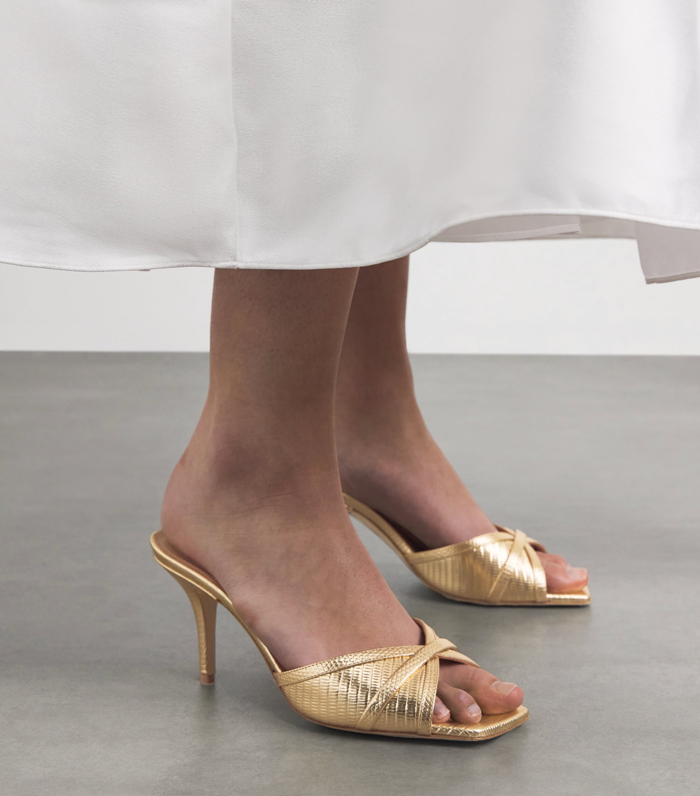 Malone Souliers x Harrods Exclusive Metallic Leather Embossed Perla Mules 70 Antique Gold Image 2