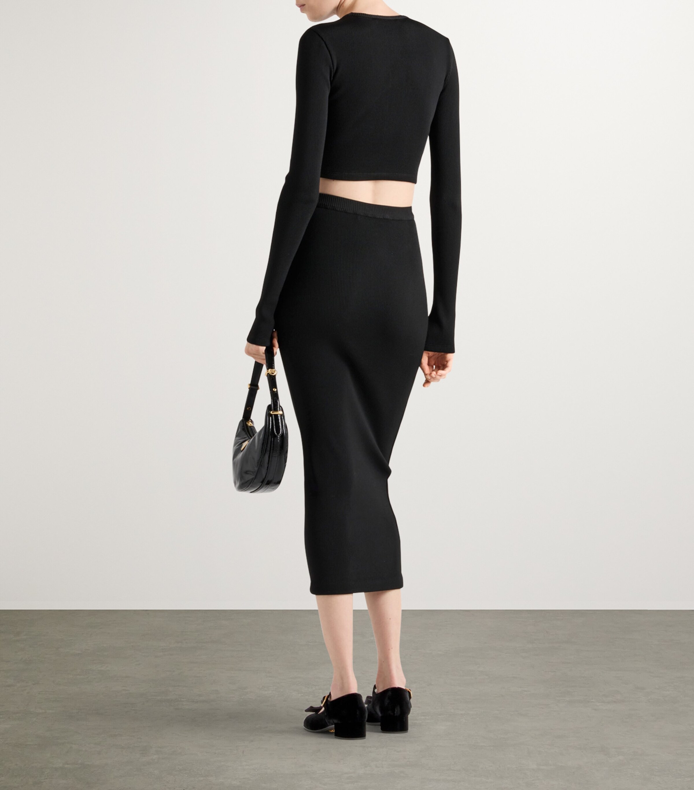Prada Ribbed Jersey Logo Midi Skirt | Harrods UK