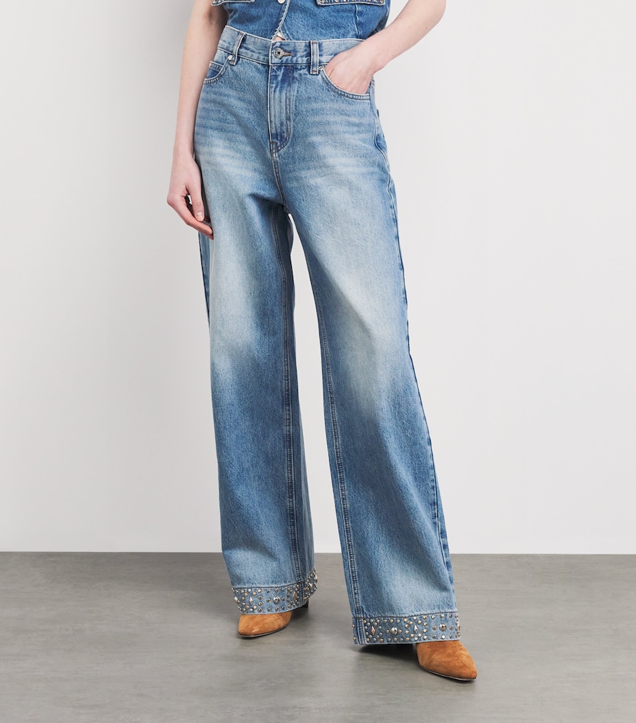 Sandro Paris Womens Embellished Straight-Leg Jeans Blue Jean Image 4