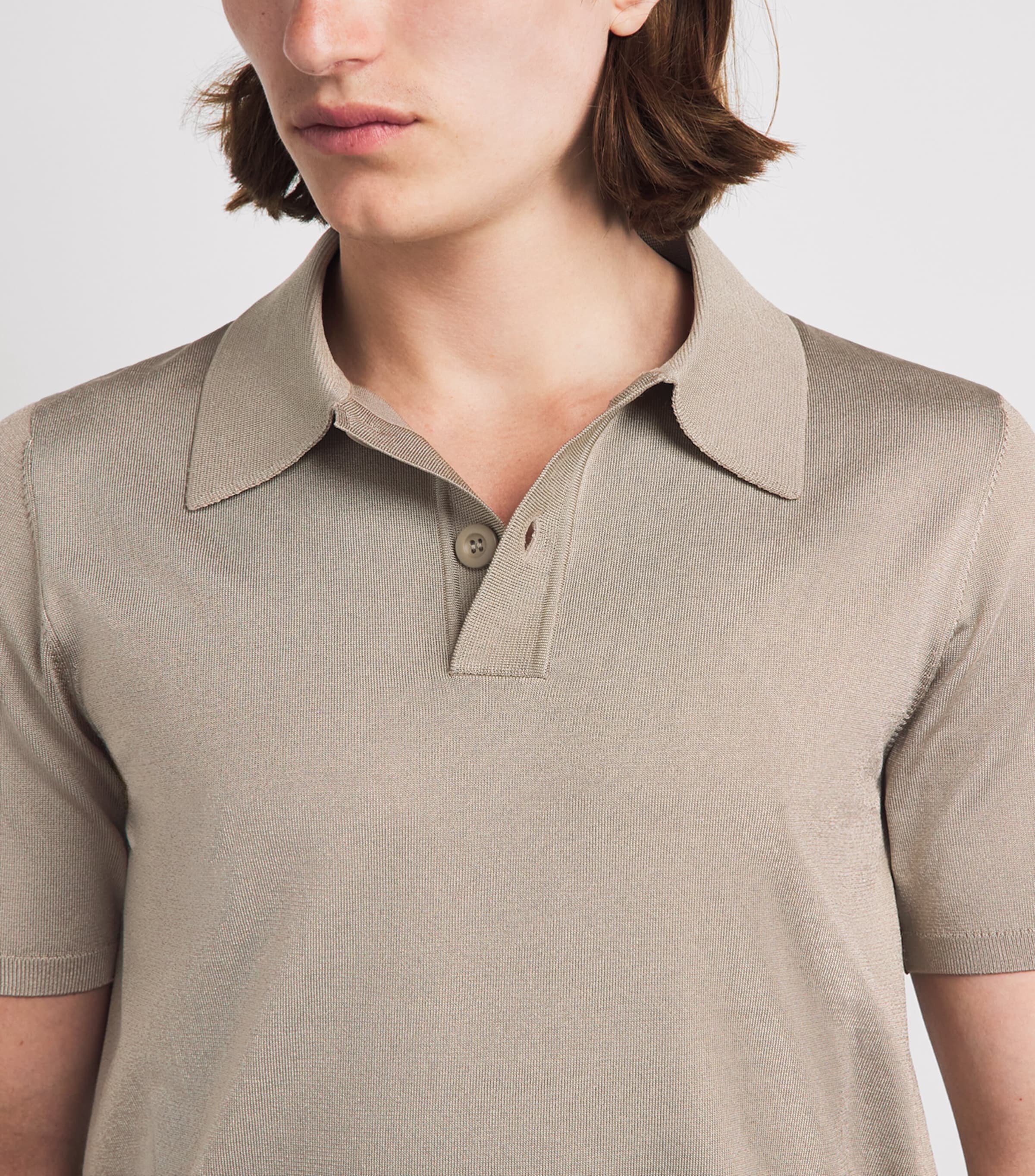 Sandro Paris Mens Knitted Polo Shirt Light Taupe Image 3