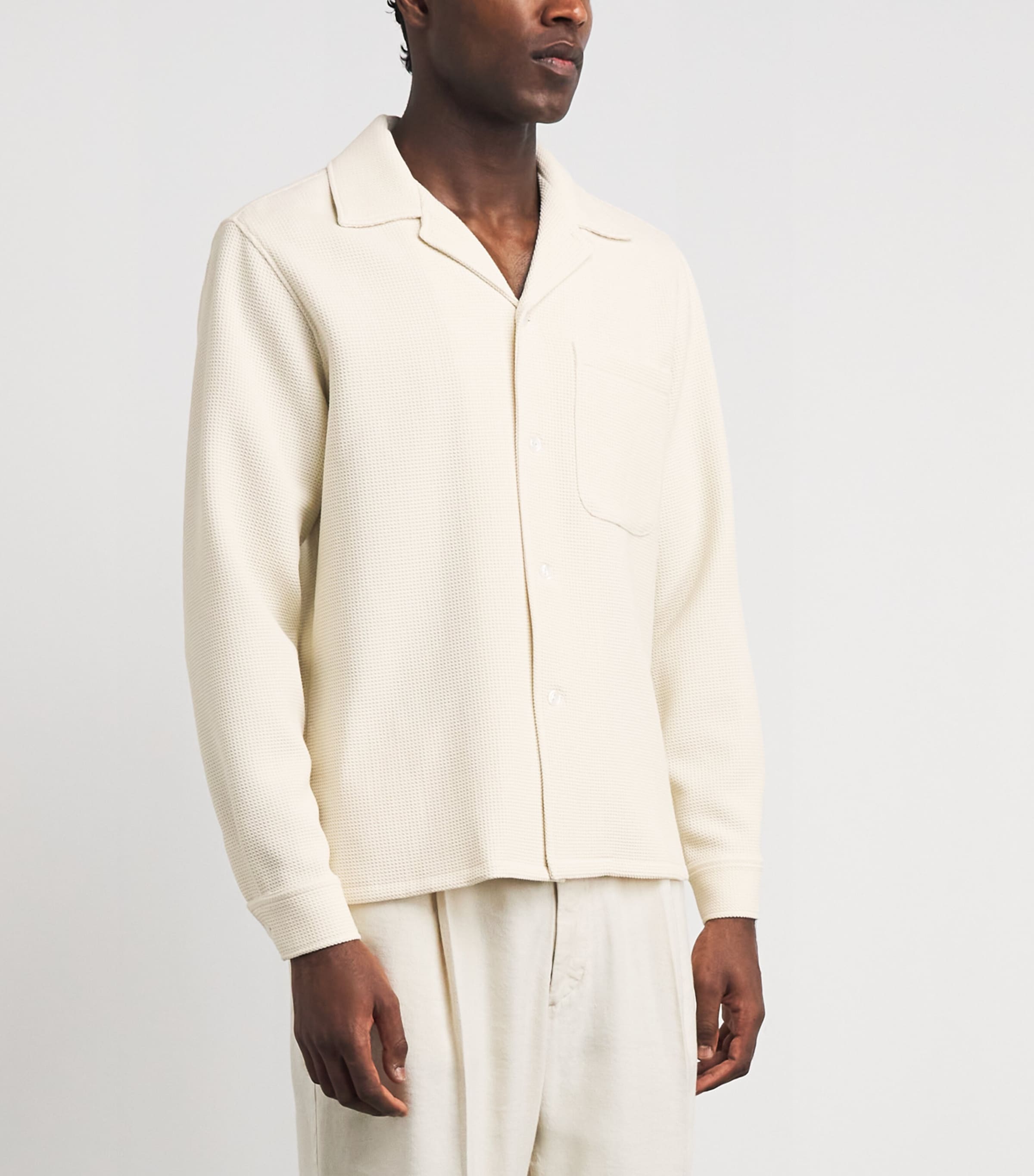 Sandro Paris Mens Textured Long-Sleeve Shirt Ecru Image 4