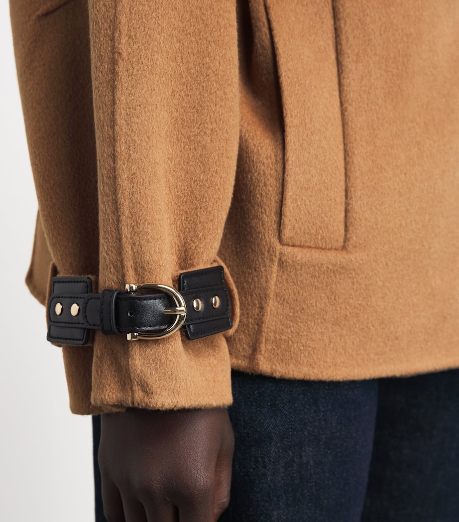 Maje Womens Wool-Blend Belted Mid-Length Coat Camel Image 3