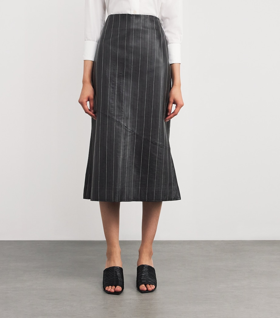 Leather Pinstripe Midi Skirt 9465 BLACK/IVORY Image 3