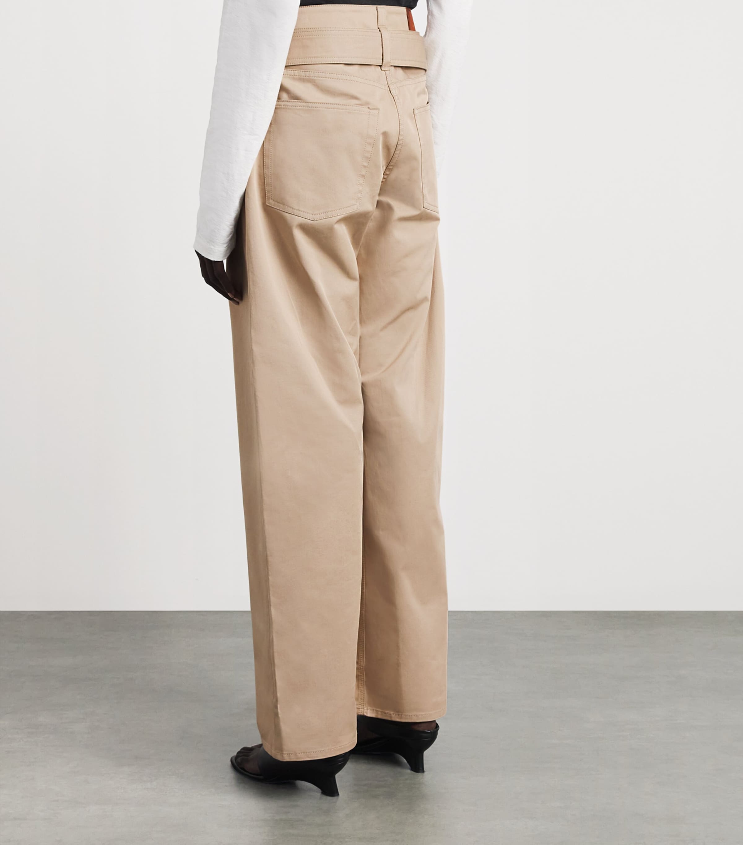 Acne Studios Womens Cotton Belted Trousers Pale Beige Image 5