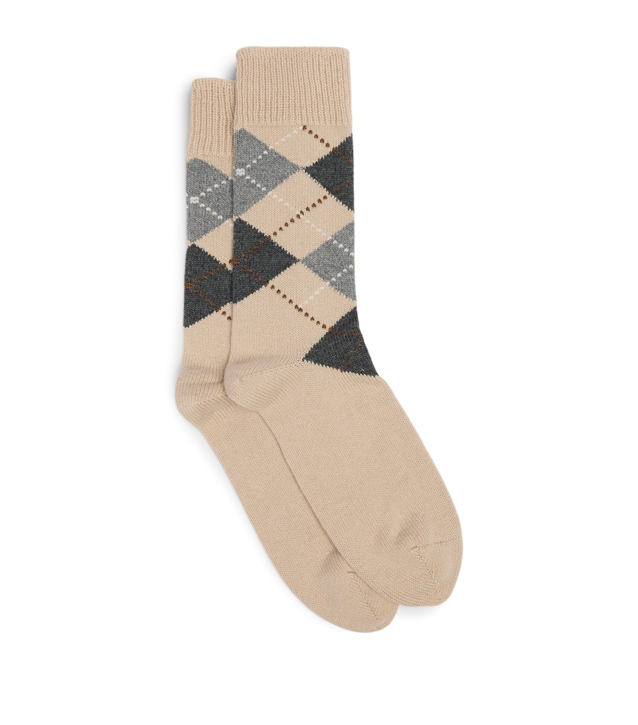 Dunhill Mens Cashmere-Cotton Argyle Socks Melange Image 1