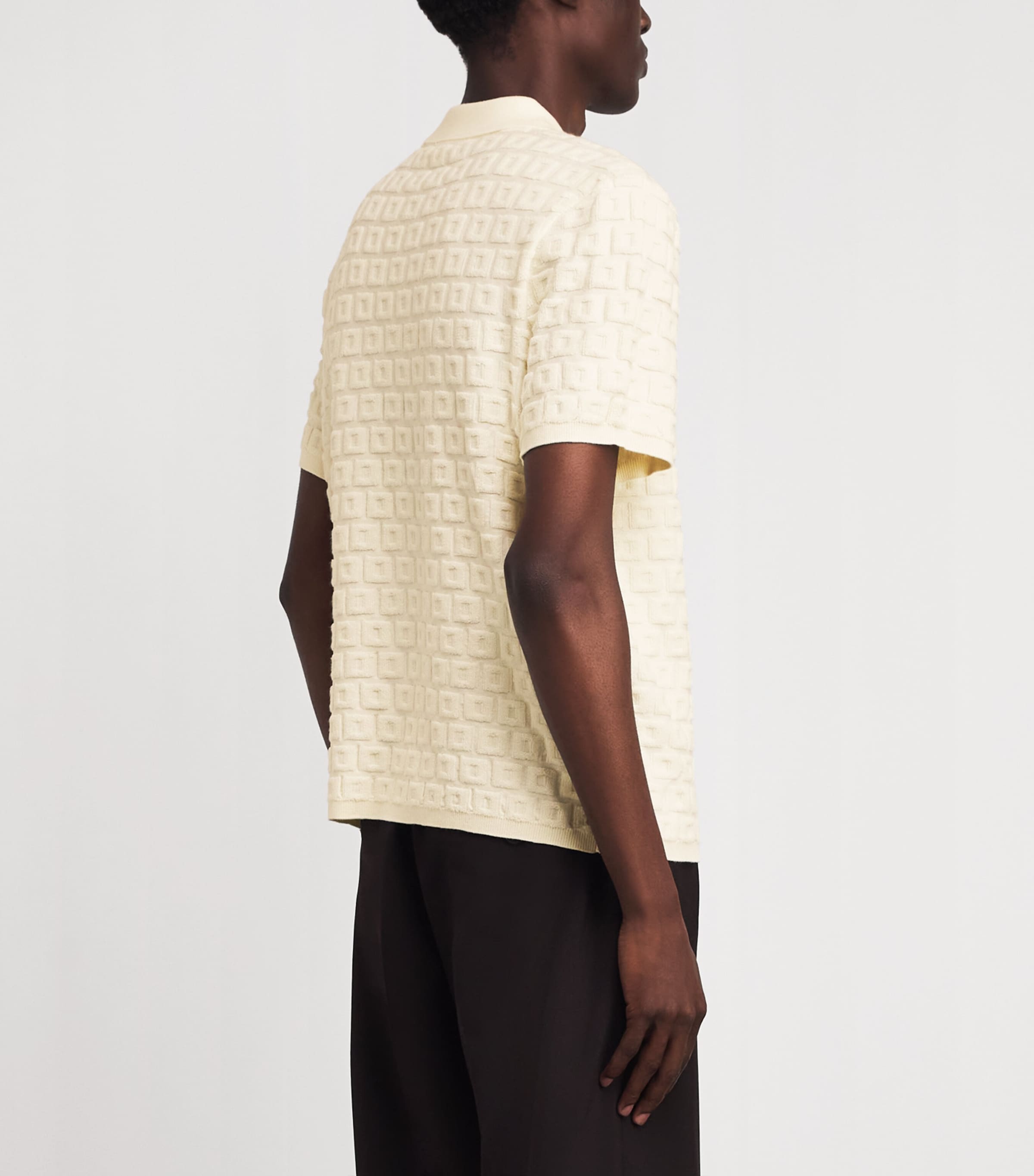 Sandro Paris Mens Terry Knit Jacquard Short-Sleeve Shirt Ecru Image 5