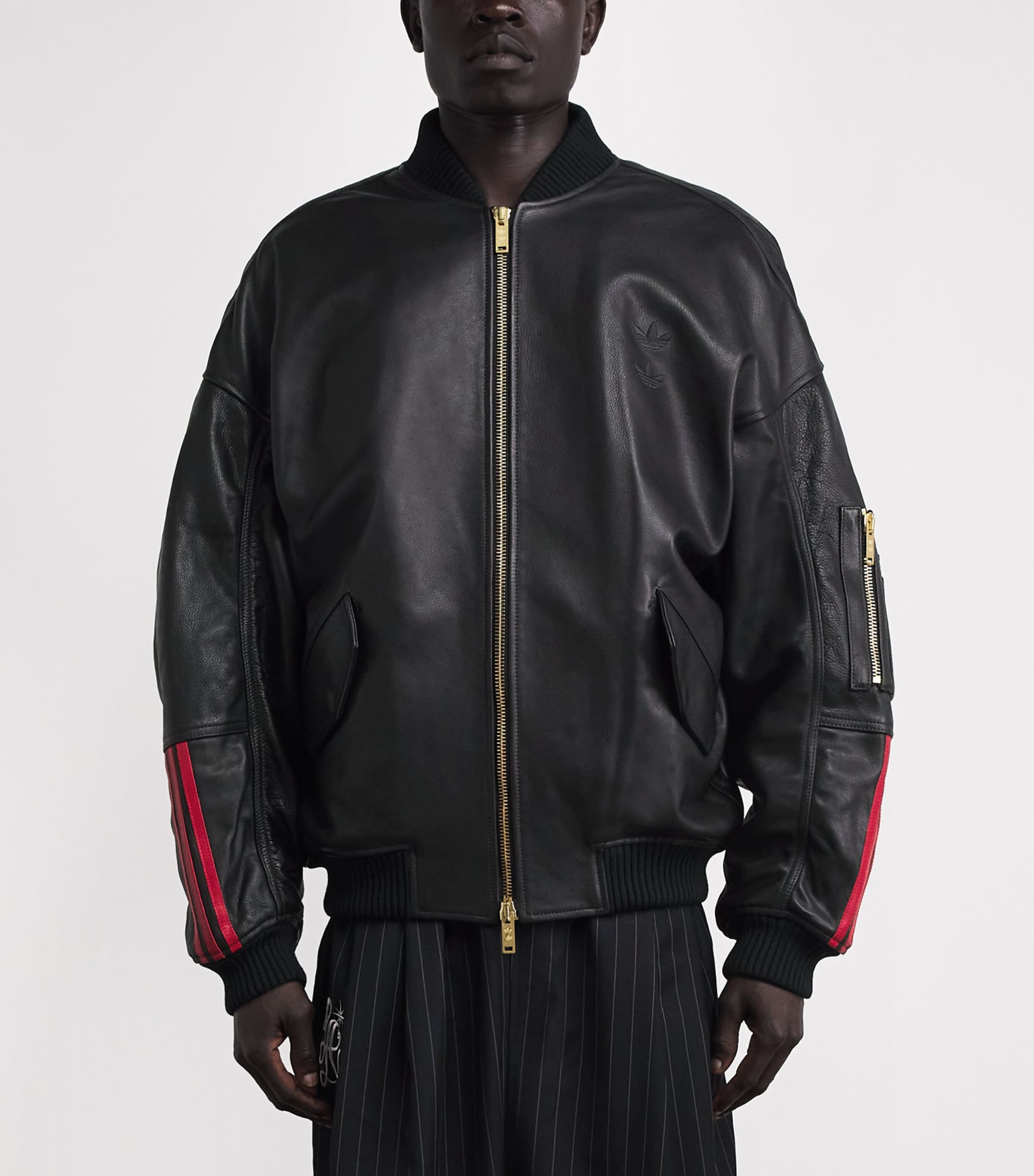 Willy Chavarria Mens x adidas Originals Leather Bomber Jacket Black Image 4