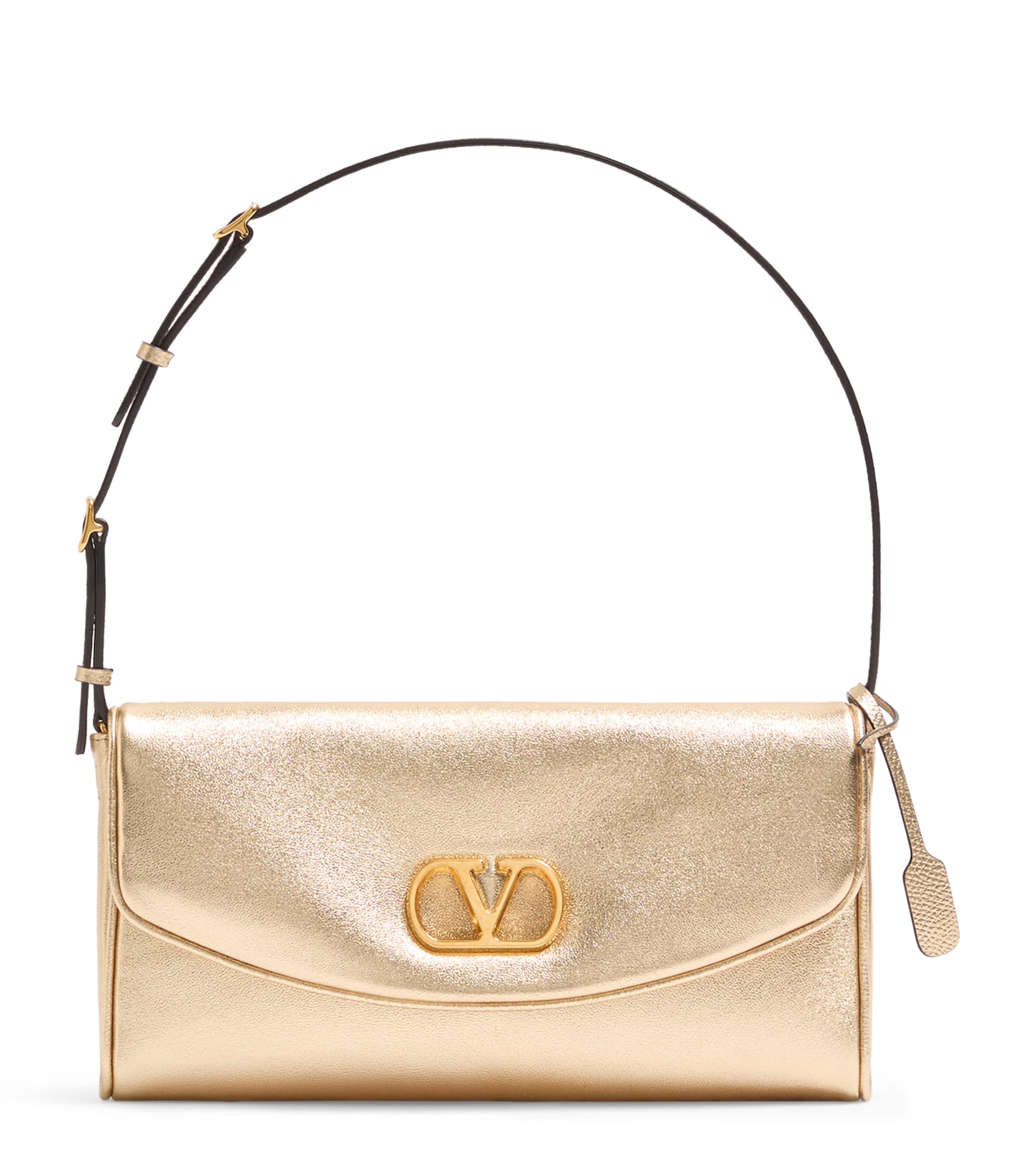 Valentino Garavani Small Leather Devain Shoulder Bag In Silver