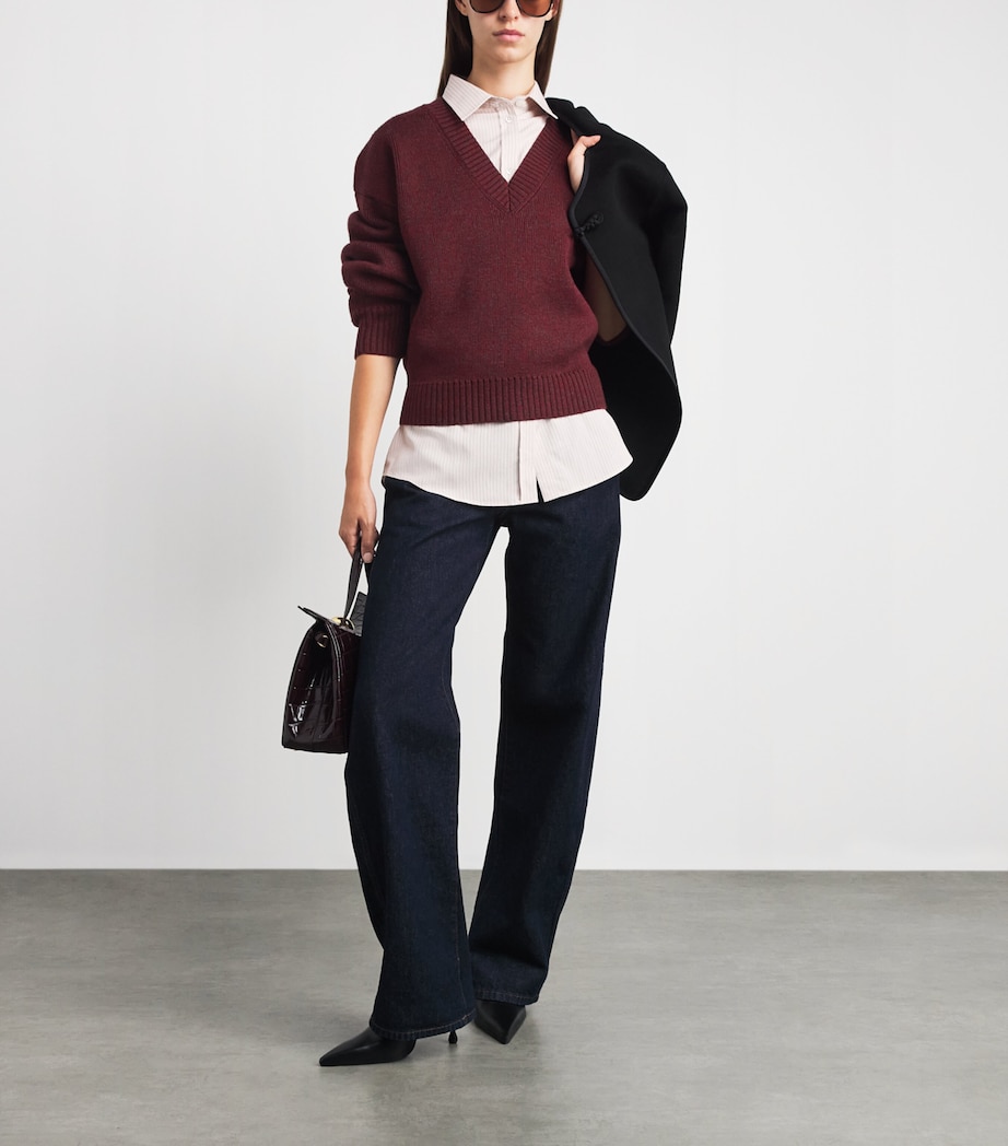 Róhe Womens Wool V-Neck Sweater Burgundy Image 2