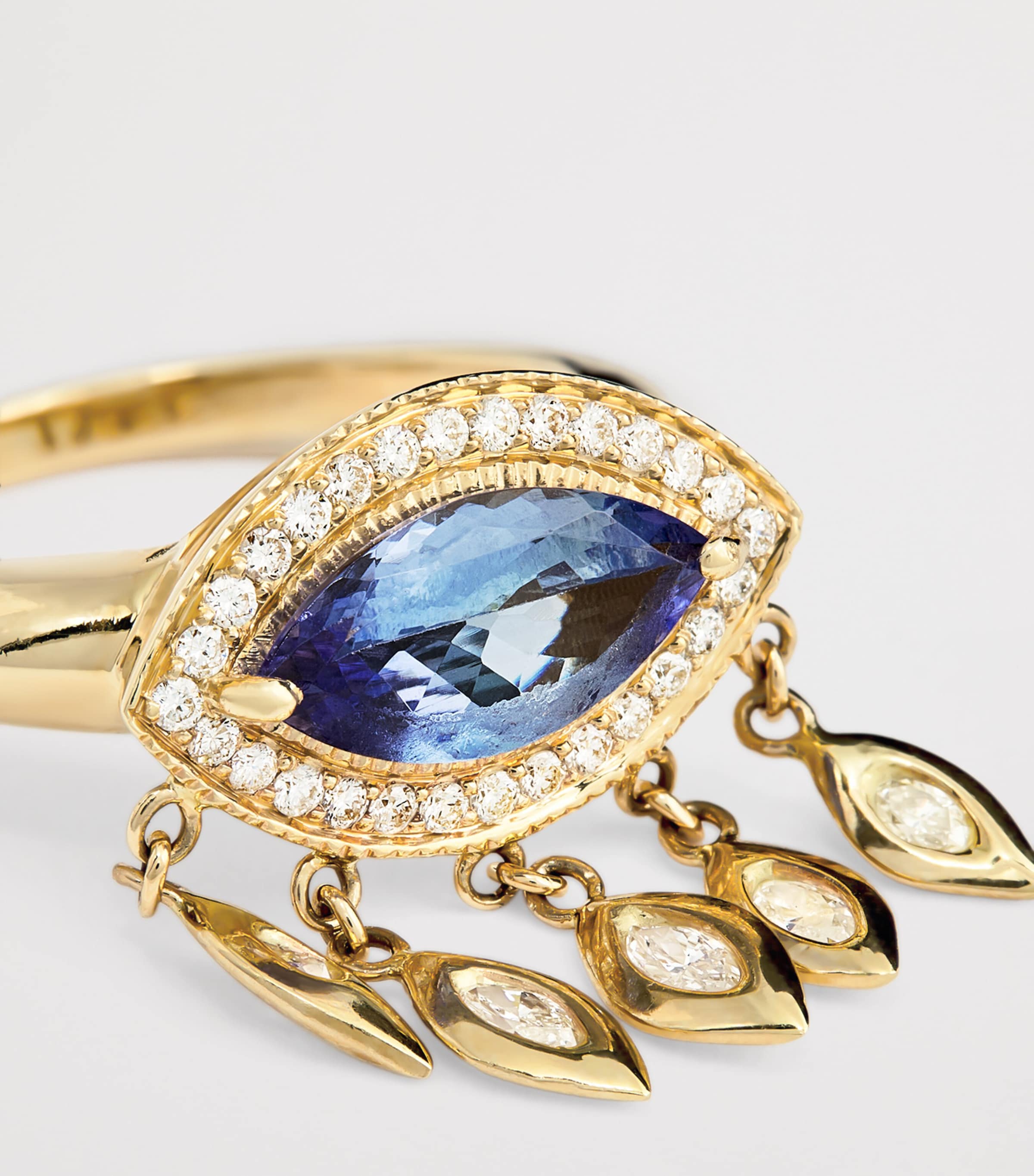 Yellow Gold, Diamond and Tanzanite Evil Eye Shaker Ring YELLOW GOLD Image 5