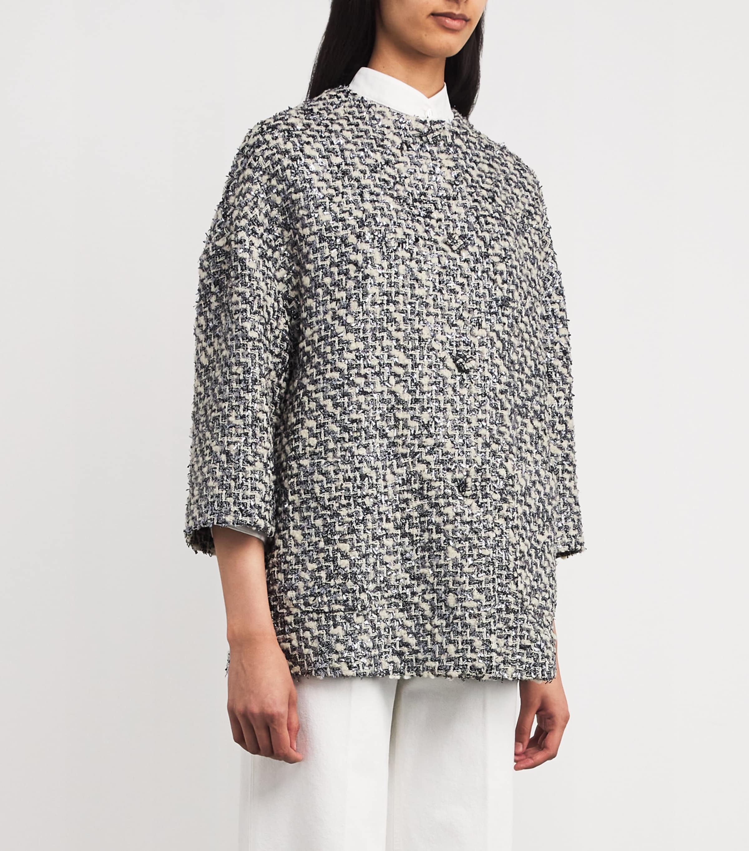 NOMADISSEM Womens Tweed Cropped-Sleeve Jacket Melange Image 3
