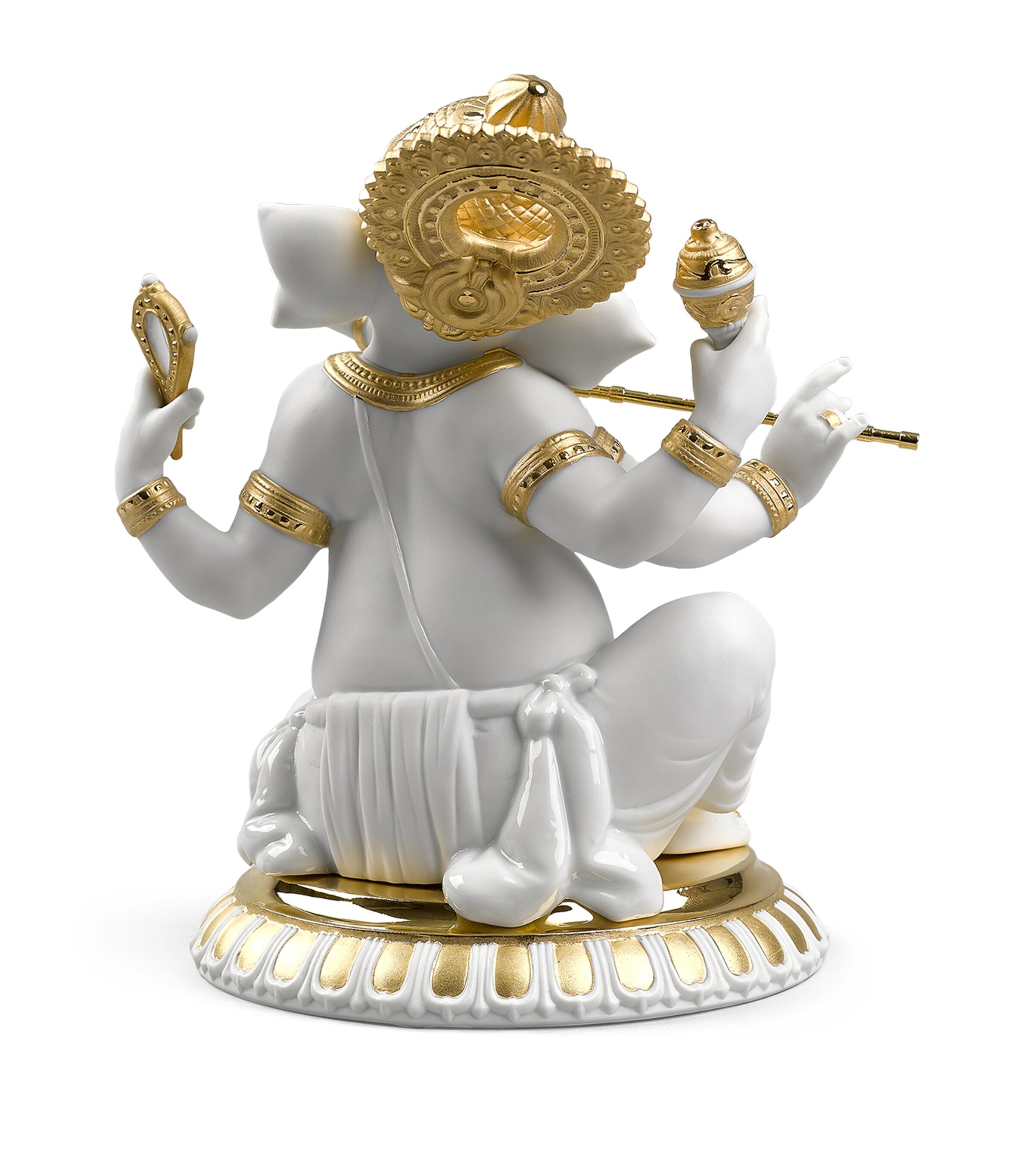 Lladró Porcelain Bansuri Ganesha Sculpture White & Gold Image 3