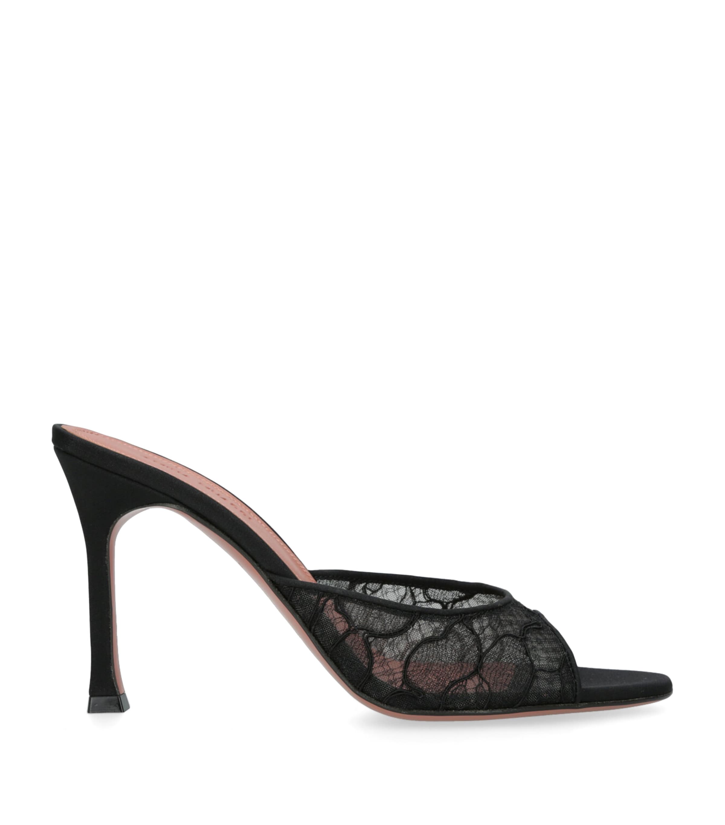 Amina Muaddi Lace Alexa Heeled Mules 95 Black Image 1
