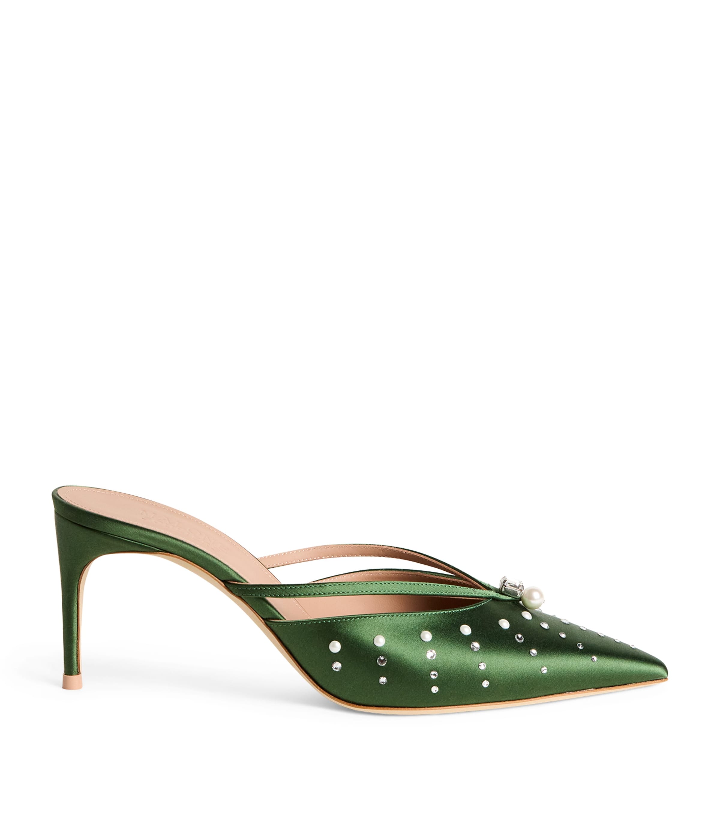 Malone Souliers Satin Embellished Marisa Mules In Green