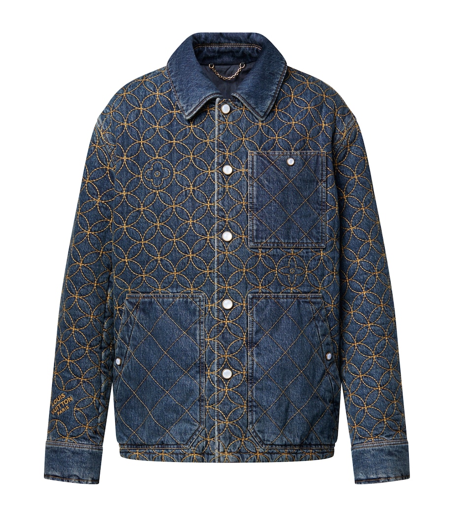 Embroidered Denim Jacket DEEP INDIGO BLUE Image 1