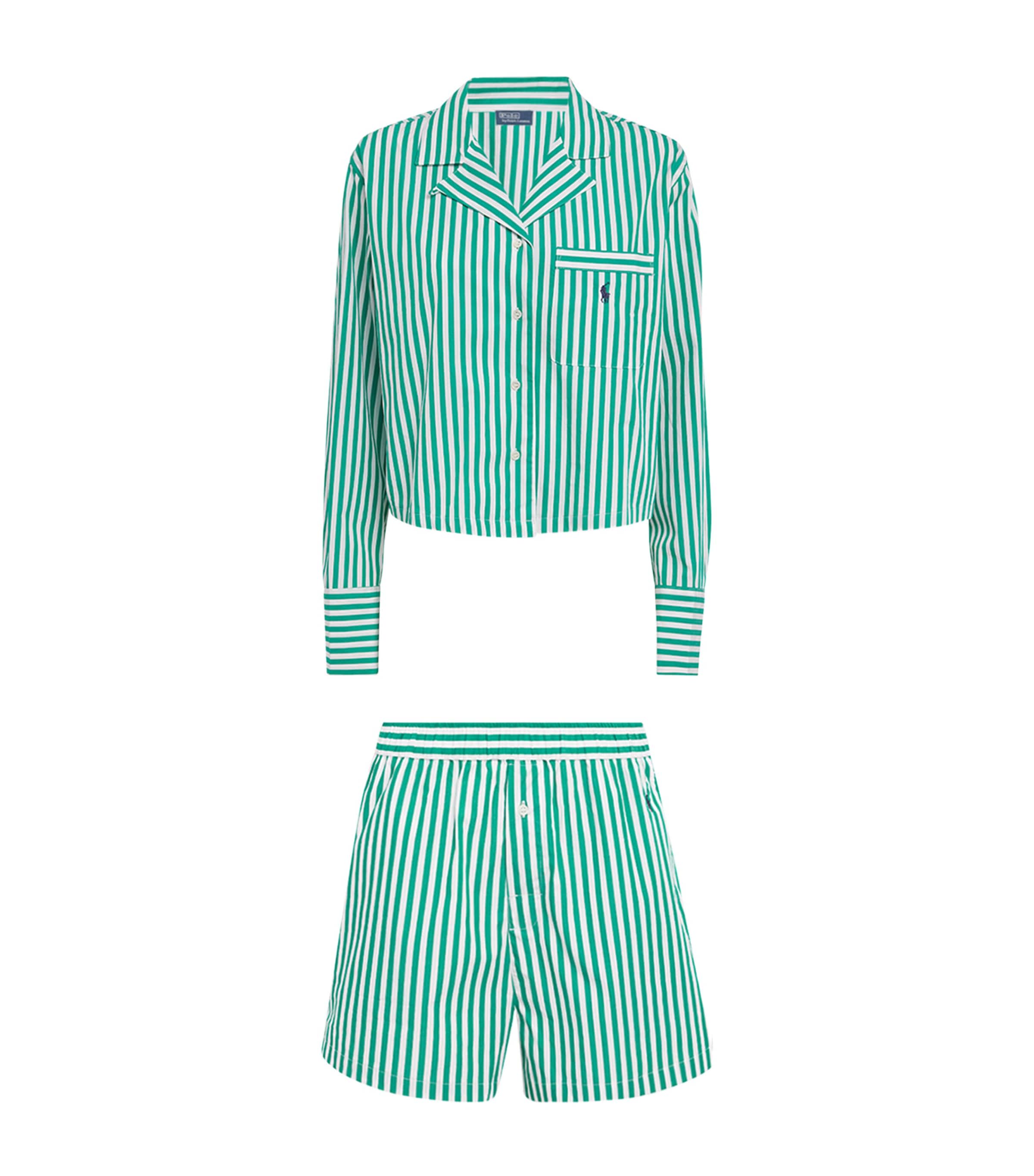 Shop Polo Ralph Lauren Cotton Stripe Pyjama Set In Green