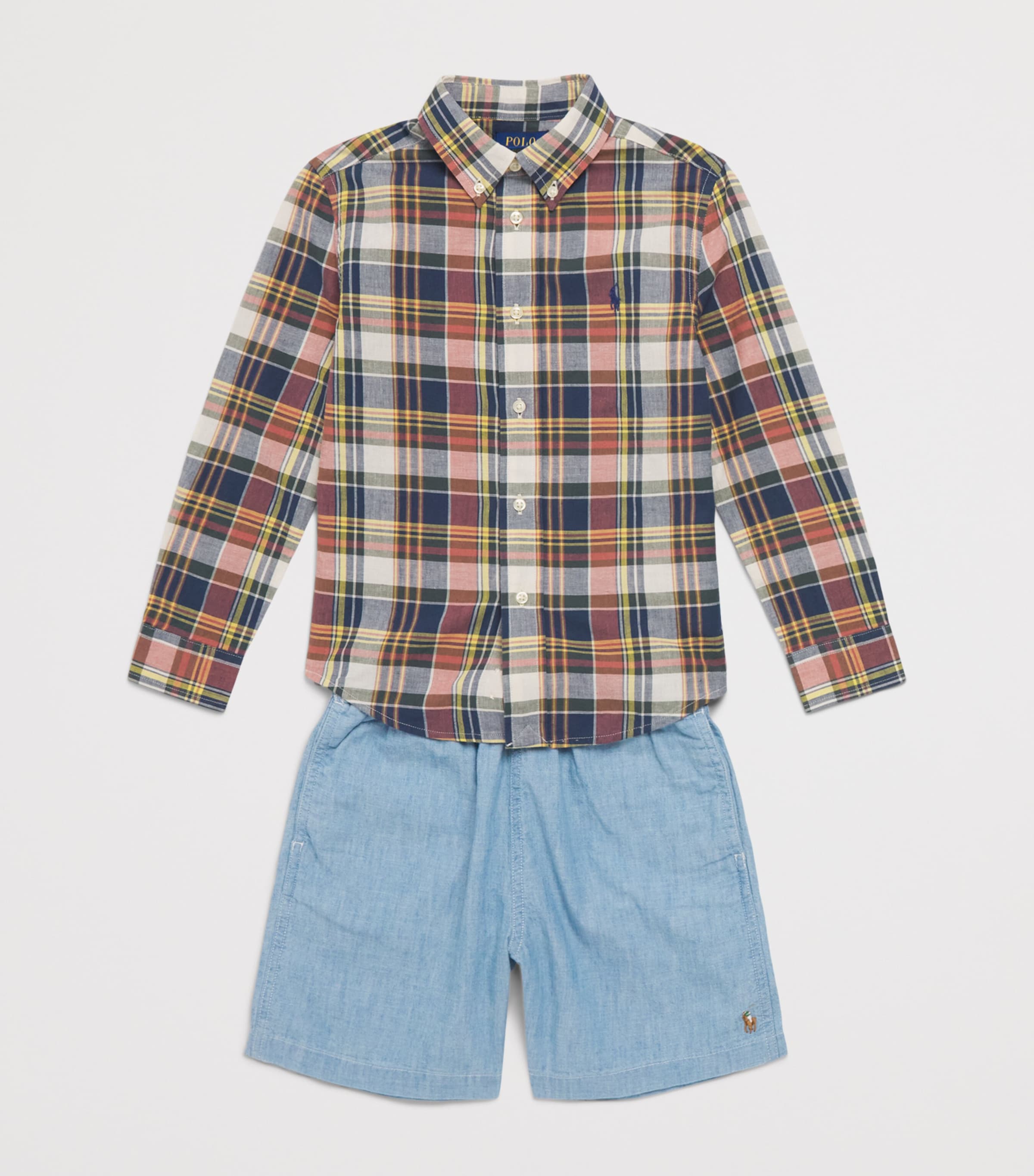 Ralph Lauren Kids Cotton Check Polo Pony Shirt (2-7 Years) Nvy Yell Mlti Image 3