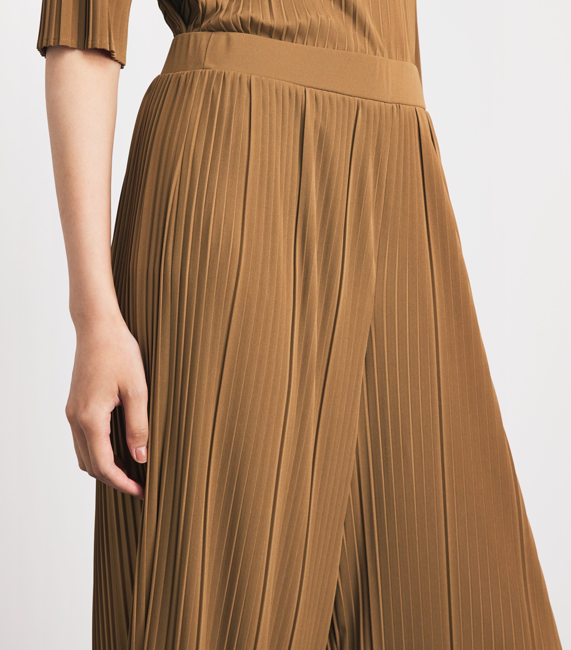 MM Womens Chiffon Plissé Pleated Trousers Hazelnut Brown Image 3