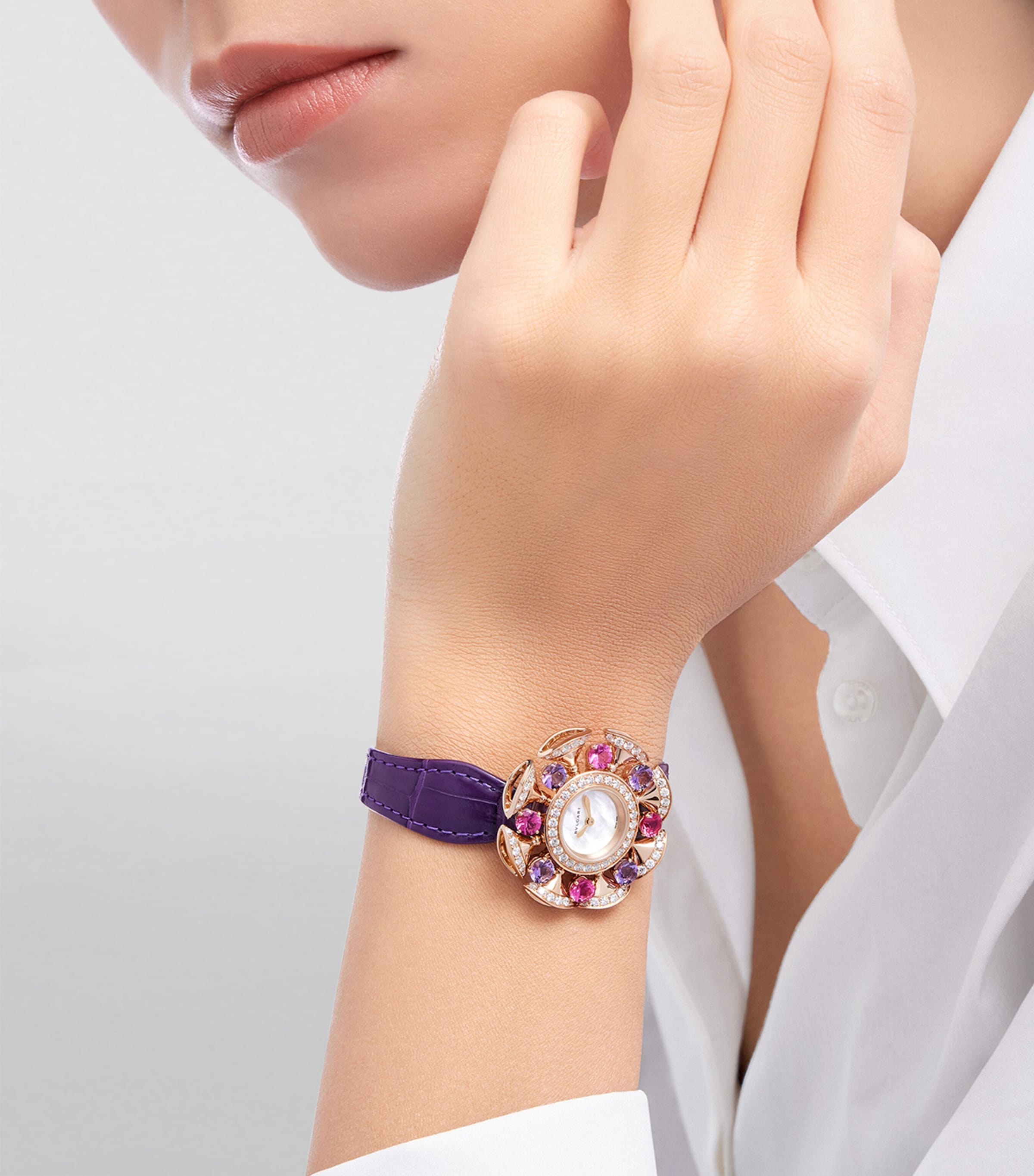 Rose Gold, Diamond, Amethyst and Pink Rubellite Divas' Dream Watch 33mm MOTHER OF PEARL Image 2