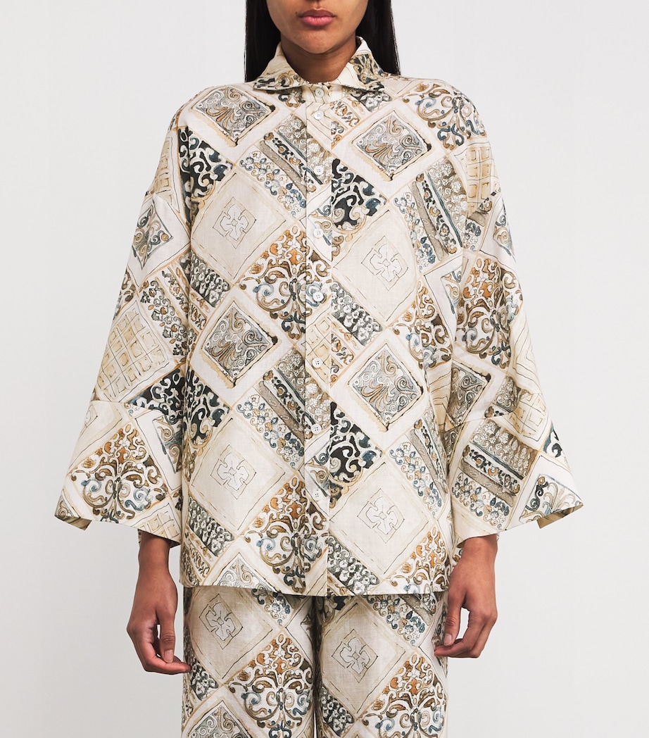Eleventy Womens Linen Printed Kimono Shirt Sabbia Image 3