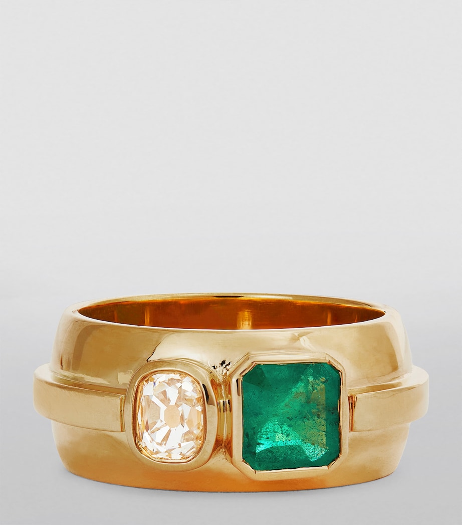 Azlee Yellow Gold, Diamond and Emerald Duet Staircase Ring Yellow Gold Image 3