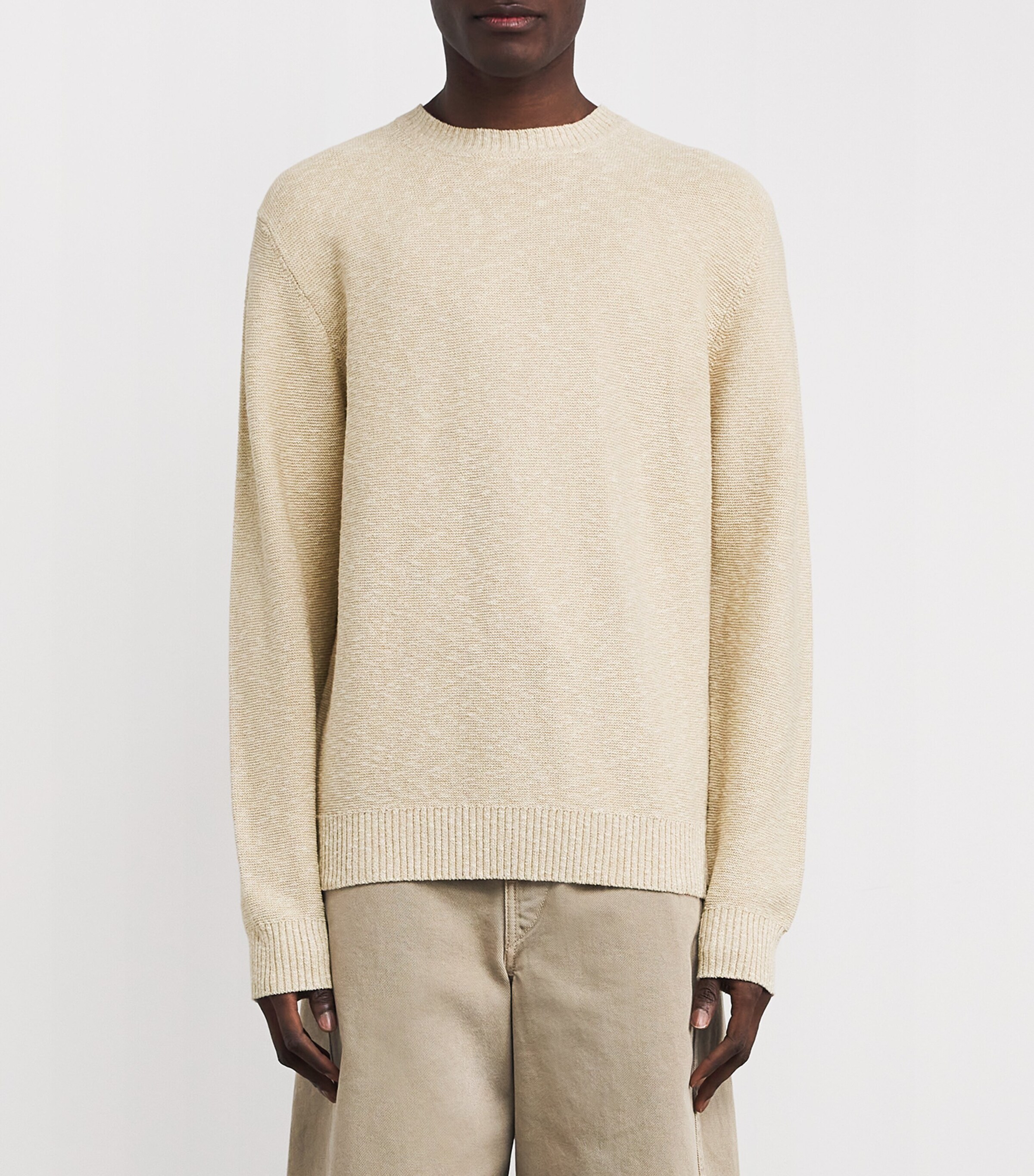 Cotton-Blend Crew-Neck Sweater 8890-WHITE PEPPER Image 3