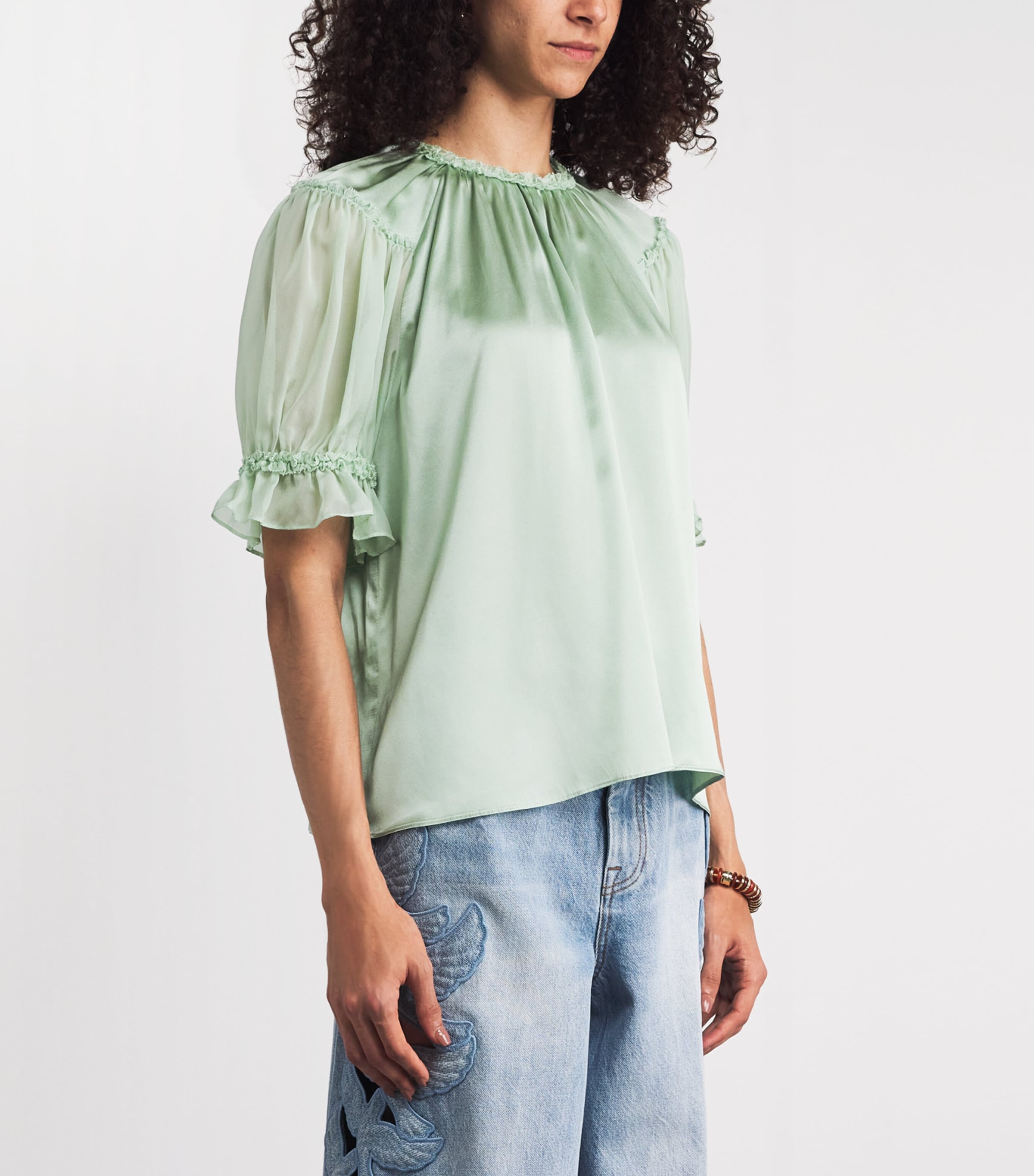 Ulla Johnson Womens Silk Alina Blouse Celadon Image 4