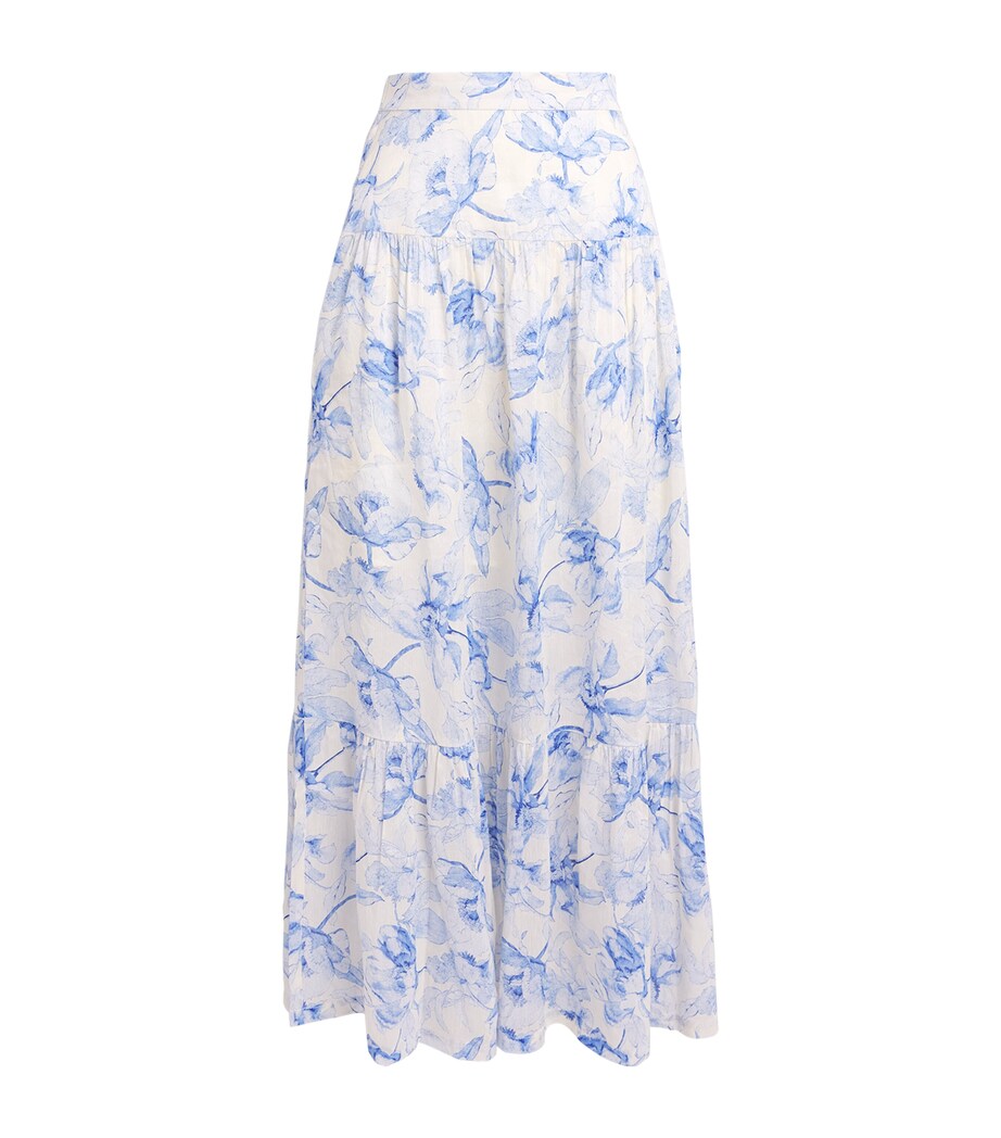 Linen-Blend Watercolour Maxi Skirt BLUE FLOWER PRINT Image 1