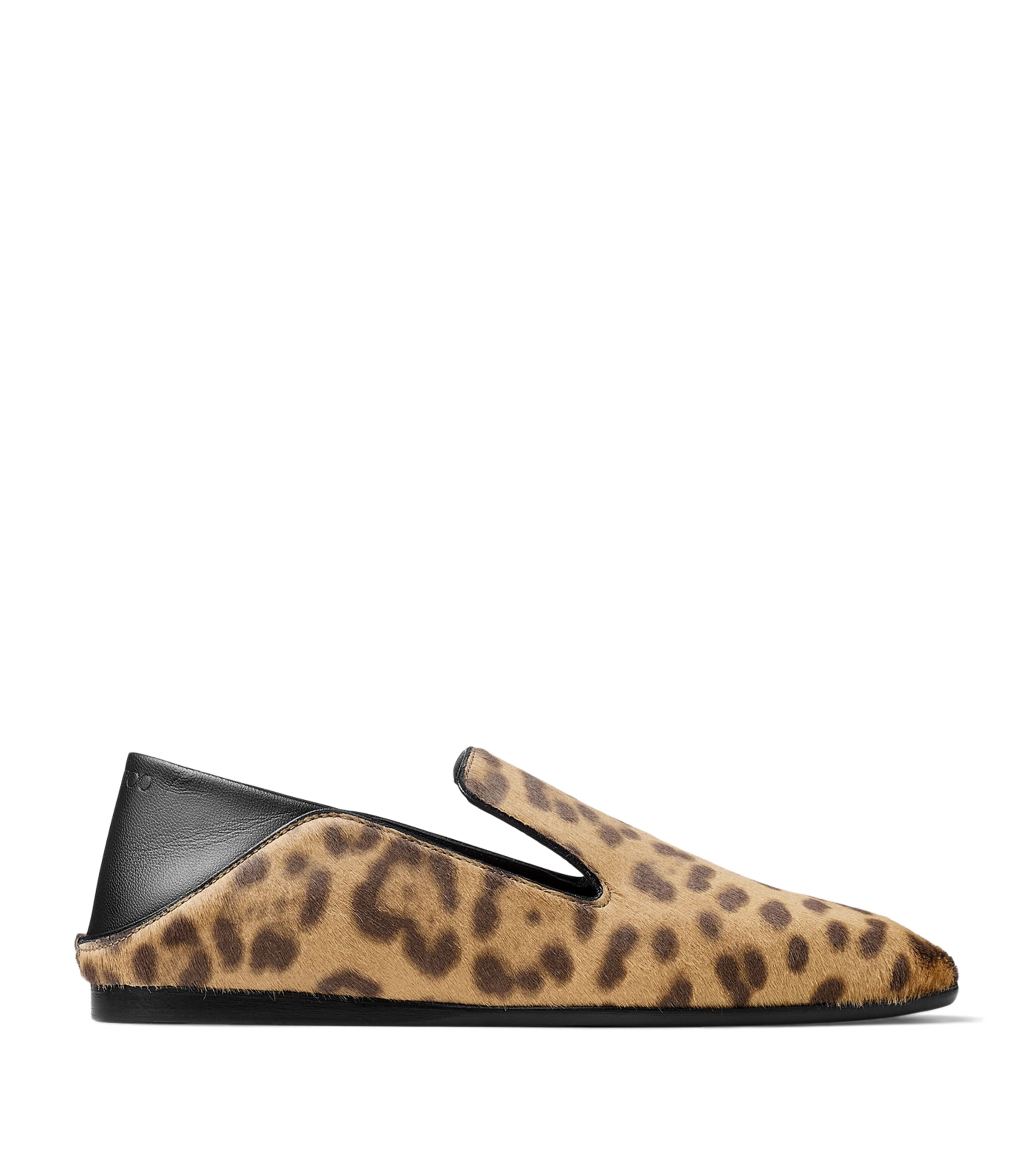 Jimmy Choo Neutral Eliot Calf Leather Leopard Print Slippers - Main Image