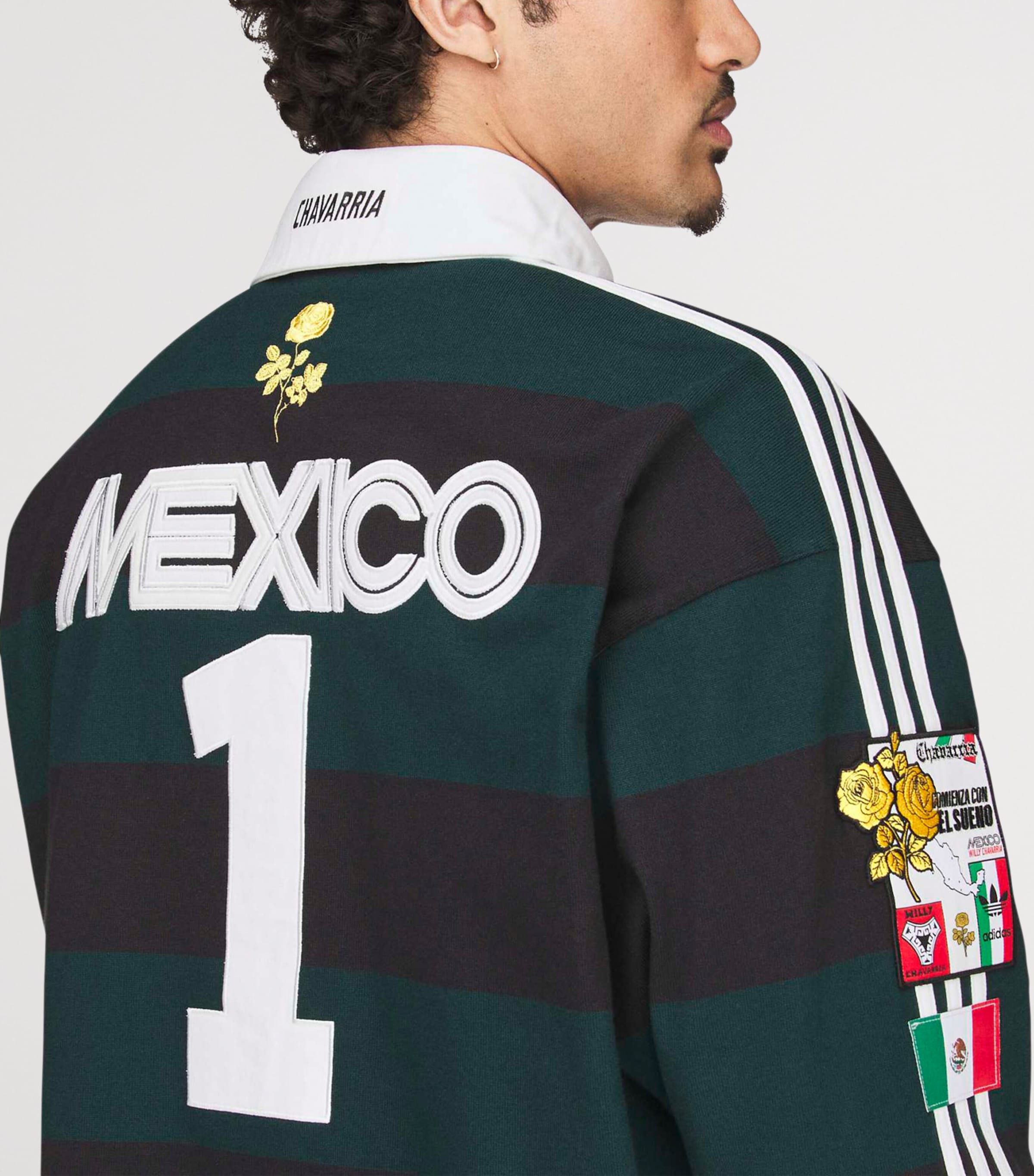 Willy Chavarria Mens x adidas Originals Mexico Rugby Shirt Black/aurora Ivy Image 8